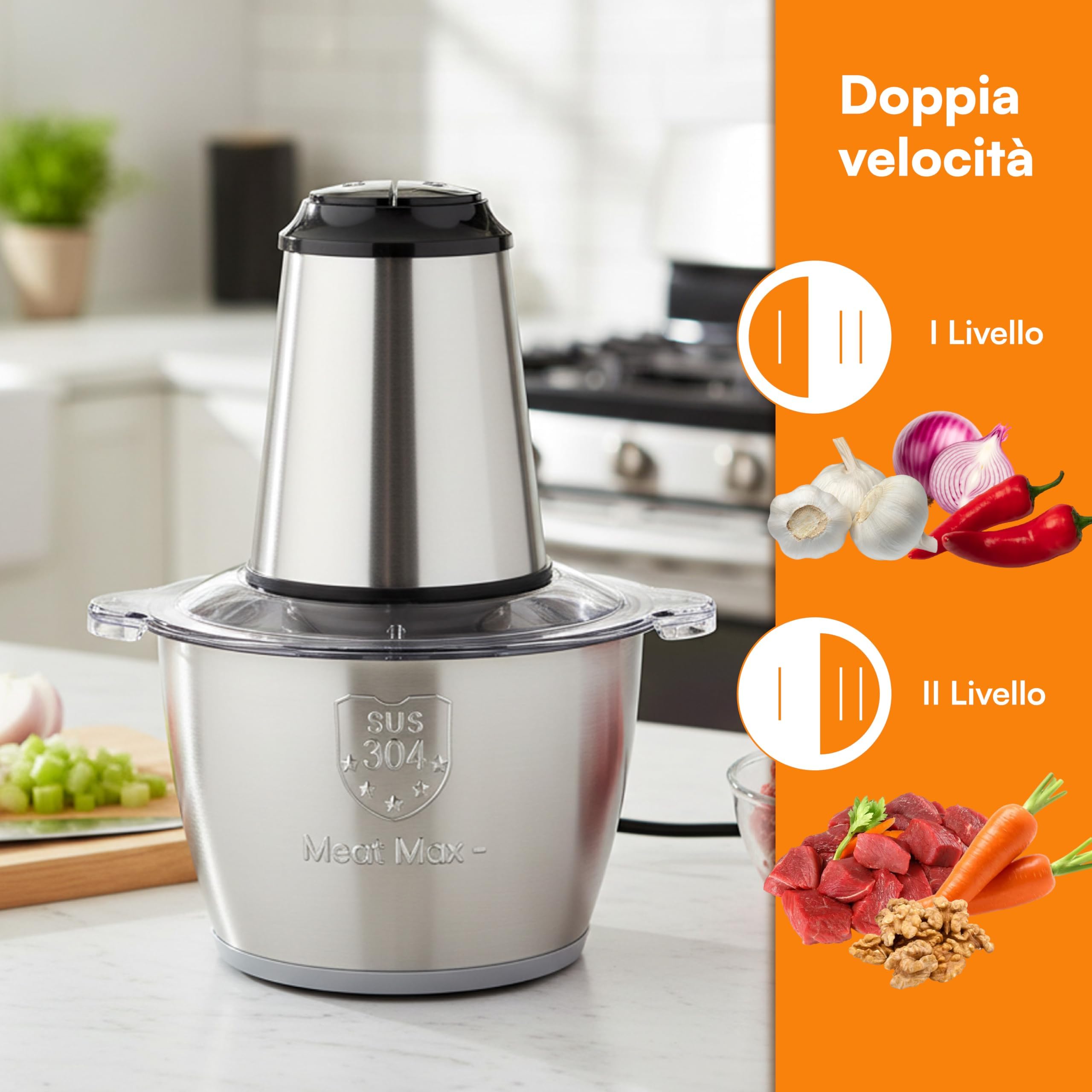 Baroni Home Tritatutto Elettrico Multifunzione 2 in 1 Grigio 4 Lame