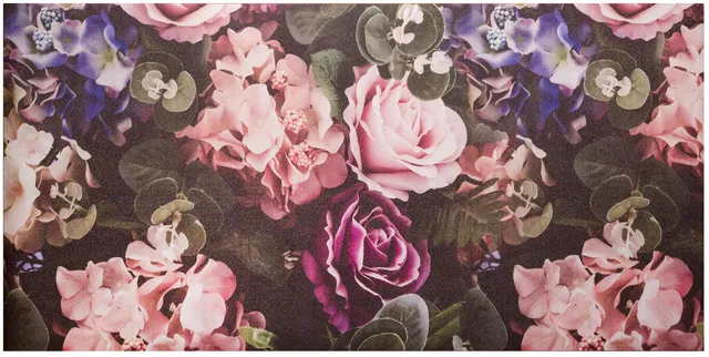 Baroni Home Tappeto PVC 120x60 cm Fiori Rosa Antimacchia