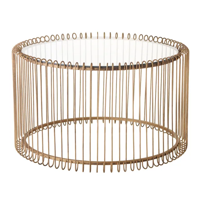 Baroni Home Tavolo da Fumo Cilindrico tavolino vetro oro 35,5x60 cm