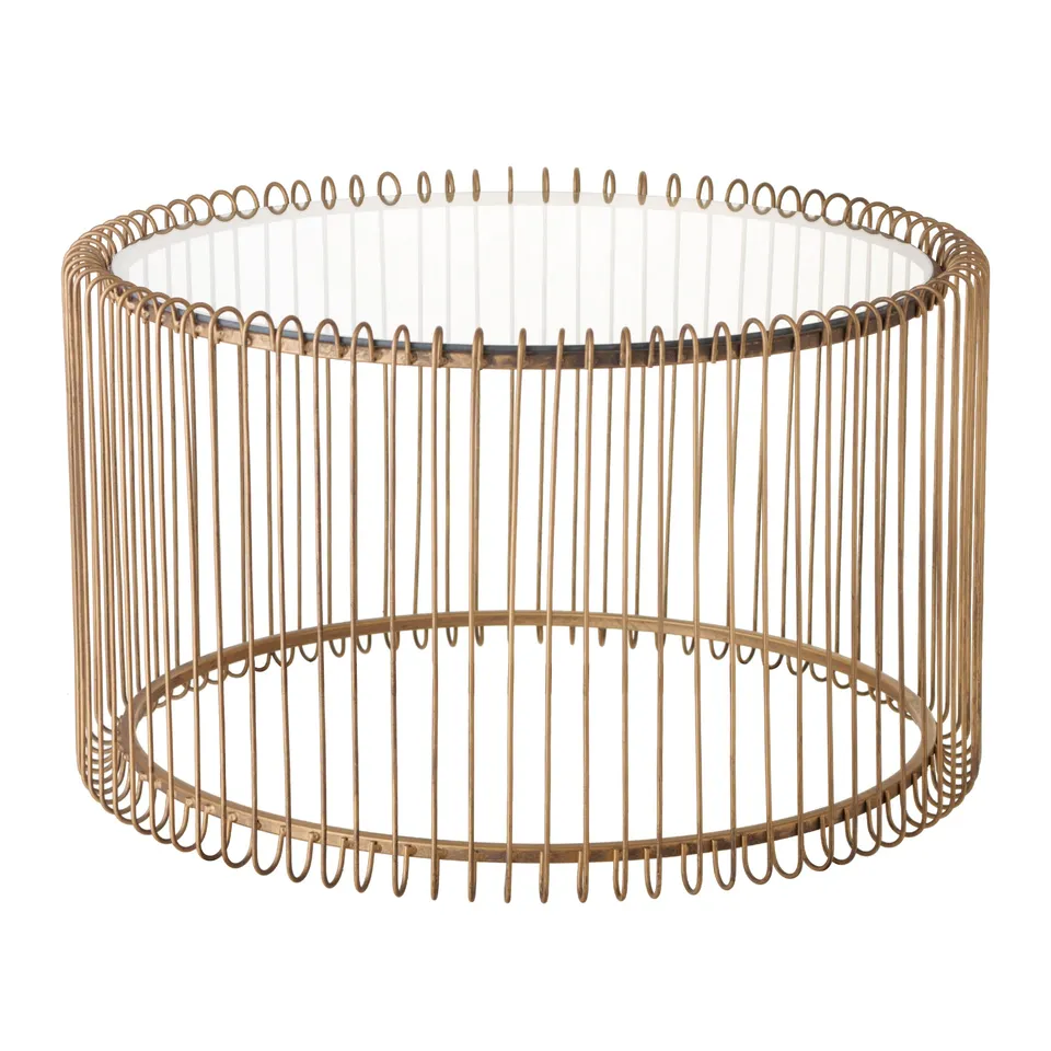 Baroni Home Tavolo da Fumo Cilindrico tavolino vetro oro 35,5x60 cm