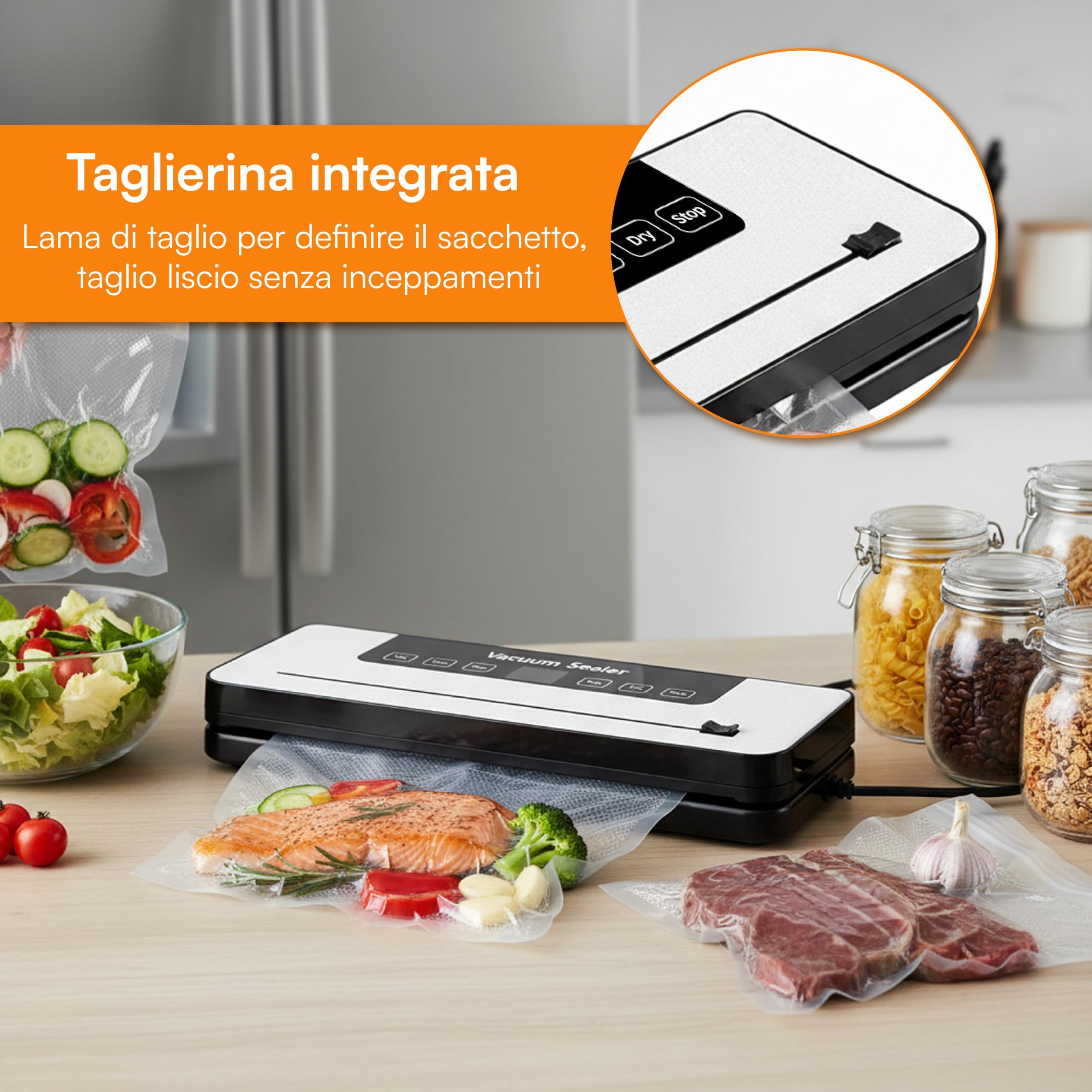 Baroni Home macchina sottovuoto automatica 30 sacchetti LED