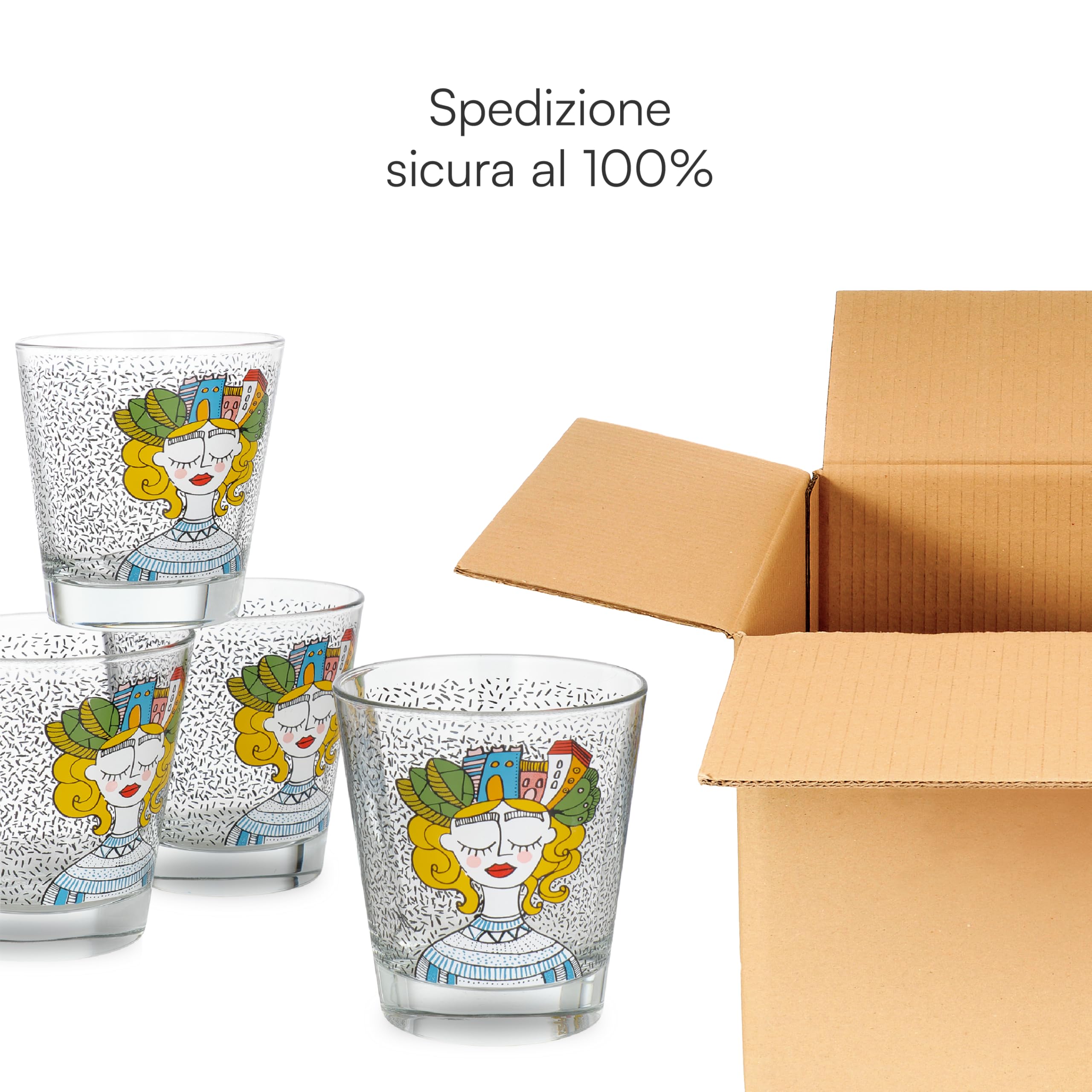 Baroni Home Set 6 Bicchieri Vetro 25 CL Lady City Colorati