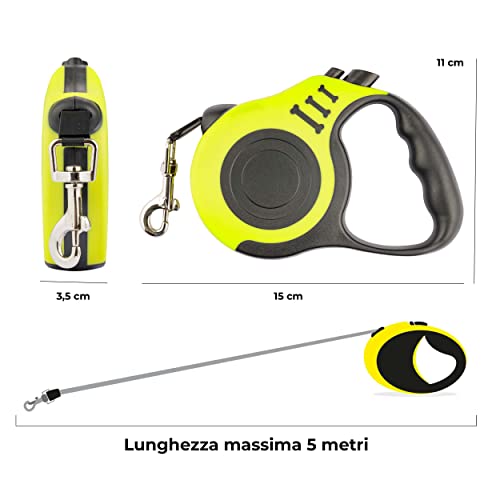 Baroni Home Guinzaglio Retrattile Cani Giallo 5 m 30 kg