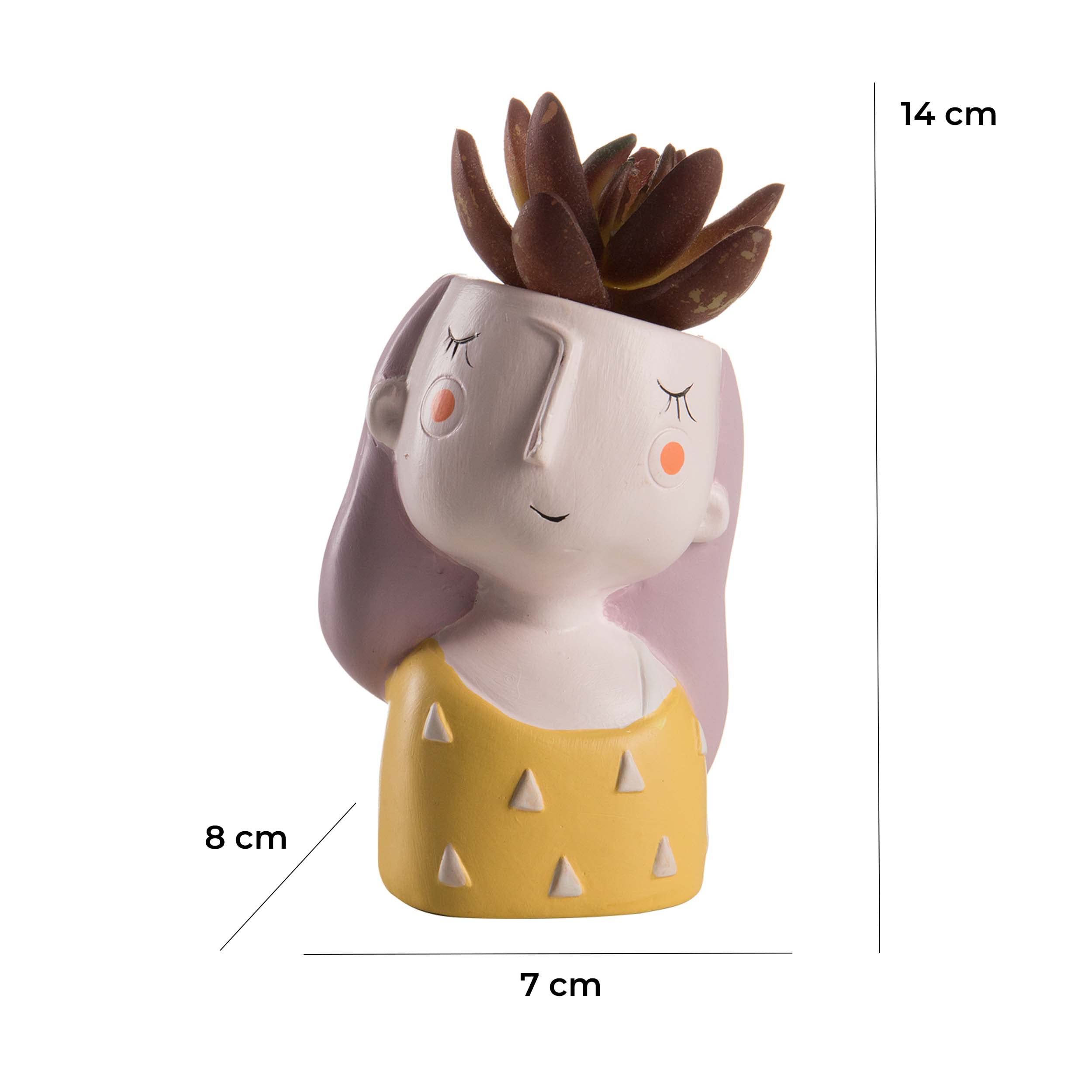 Baroni Set 4 Vasetti Testa Ceramica con Piantina 8x7x14 cm