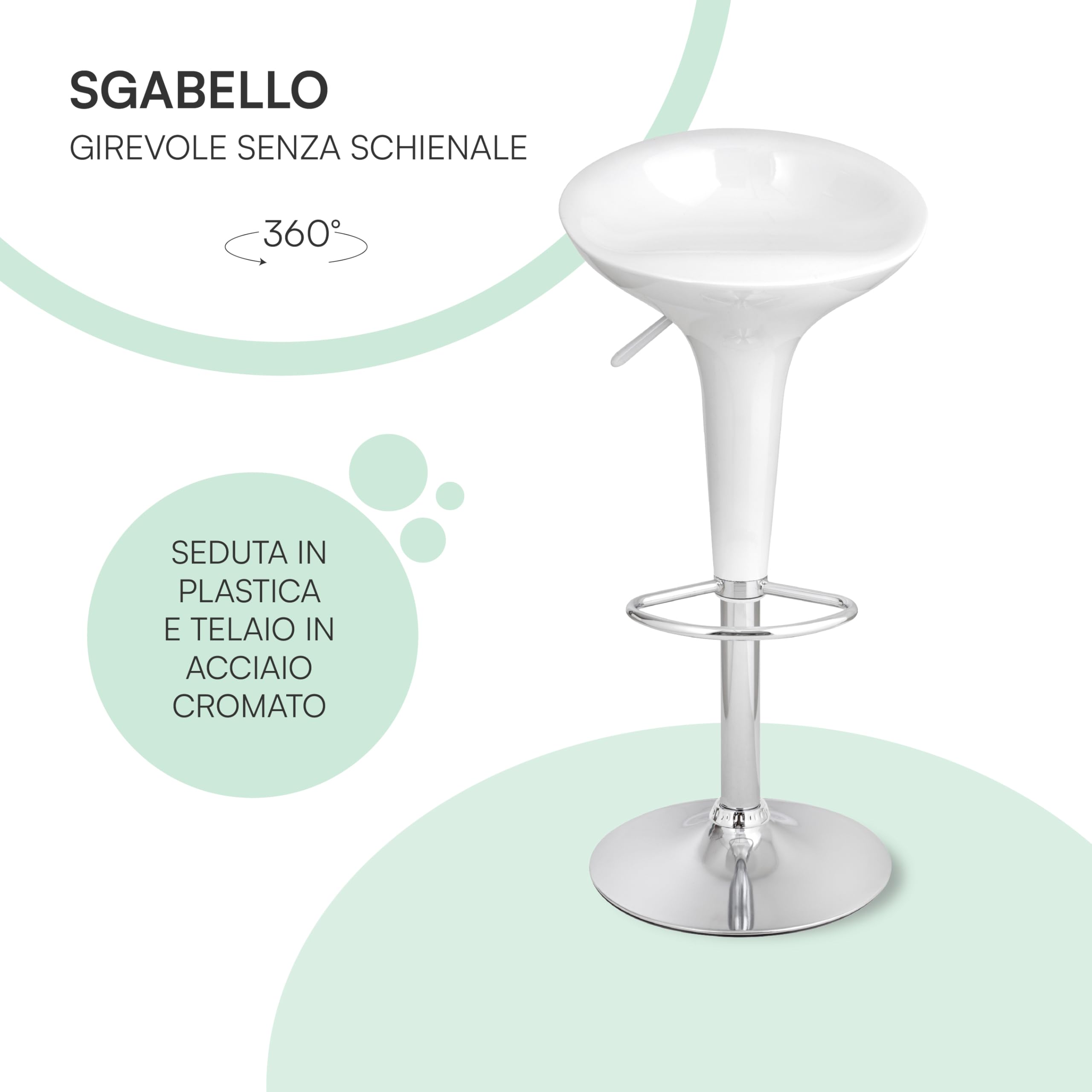 Baroni Home Sgabello Bar Girevole Bianco 2 Pezzi Altezza Regolabile