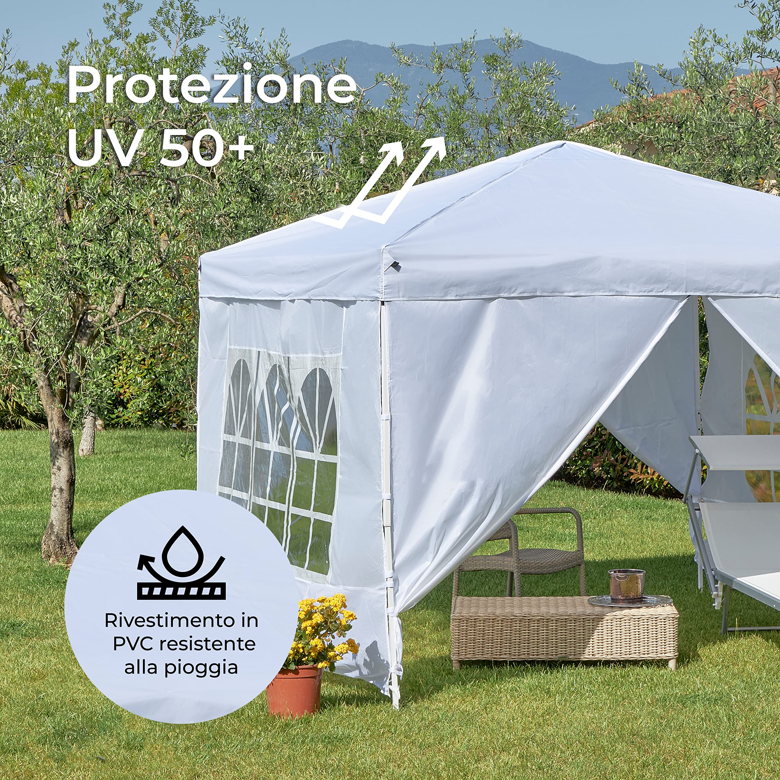 Baroni Home Gazebo 3x3 m Bianco Pieghevole con 4 Pareti