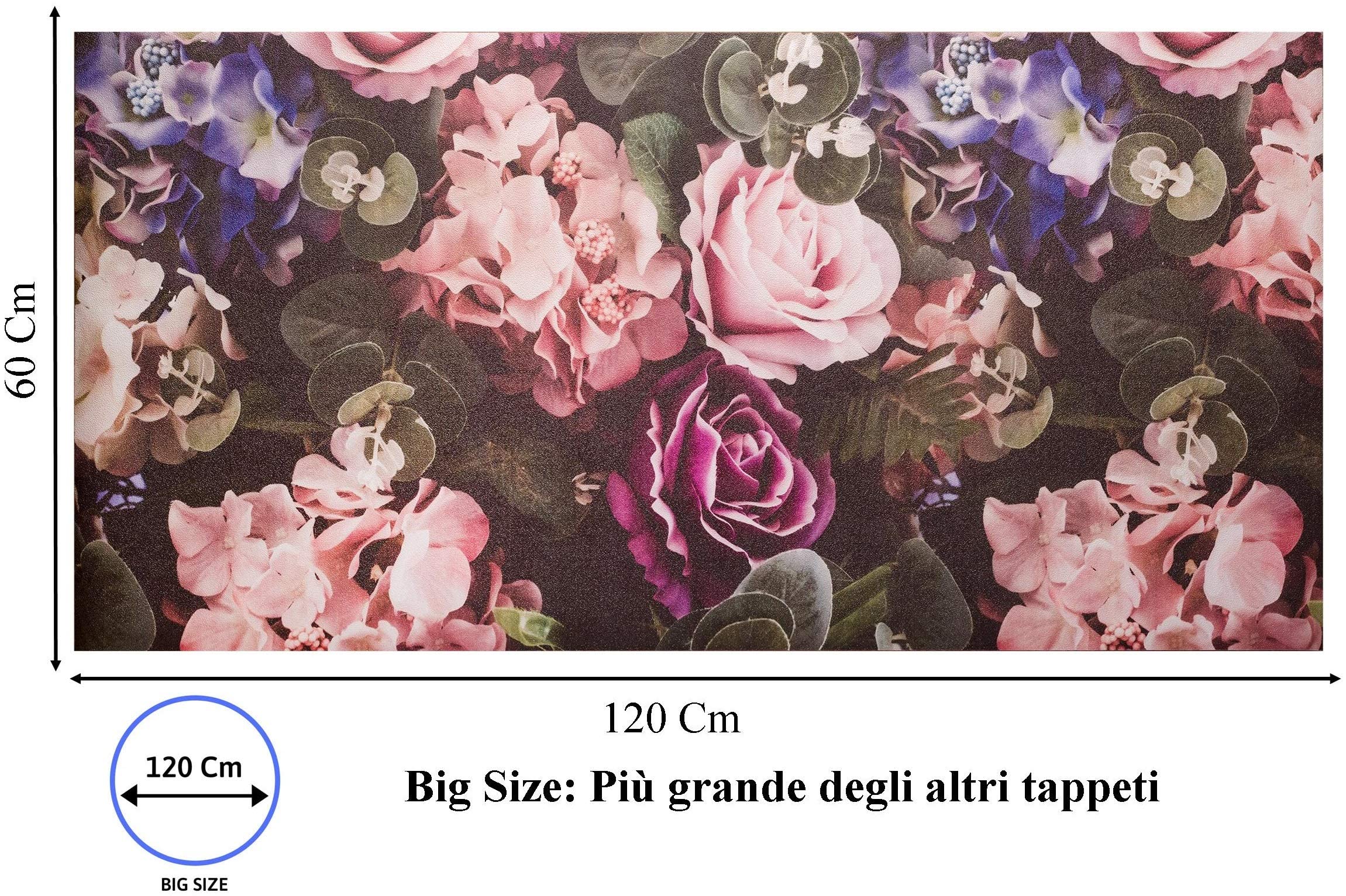 Baroni Home Tappeto PVC 120x60 cm Fiori Rosa Antimacchia