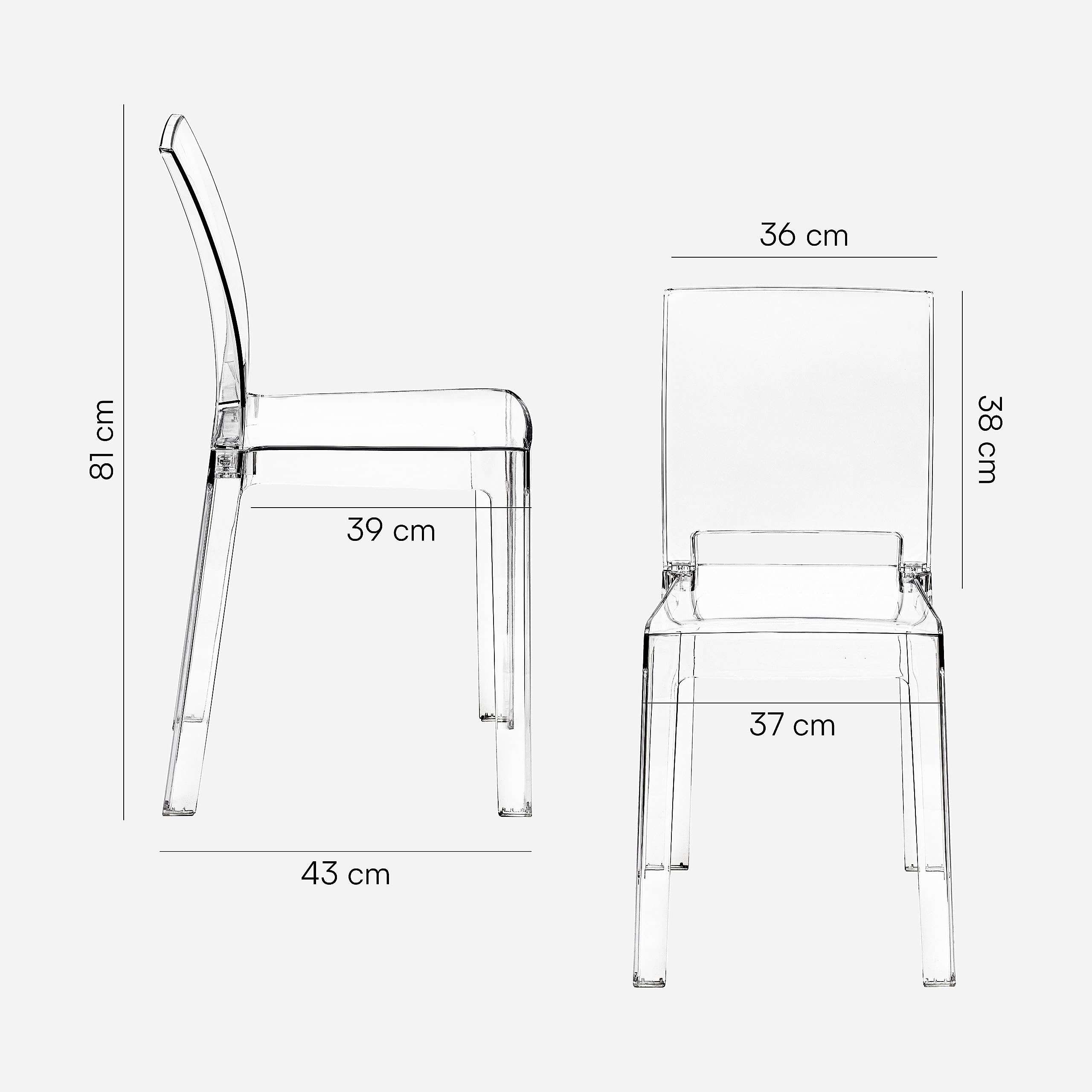 Baroni Home Sedie Policarbonato Trasparente 36x81x43 cm 4 Pezzi