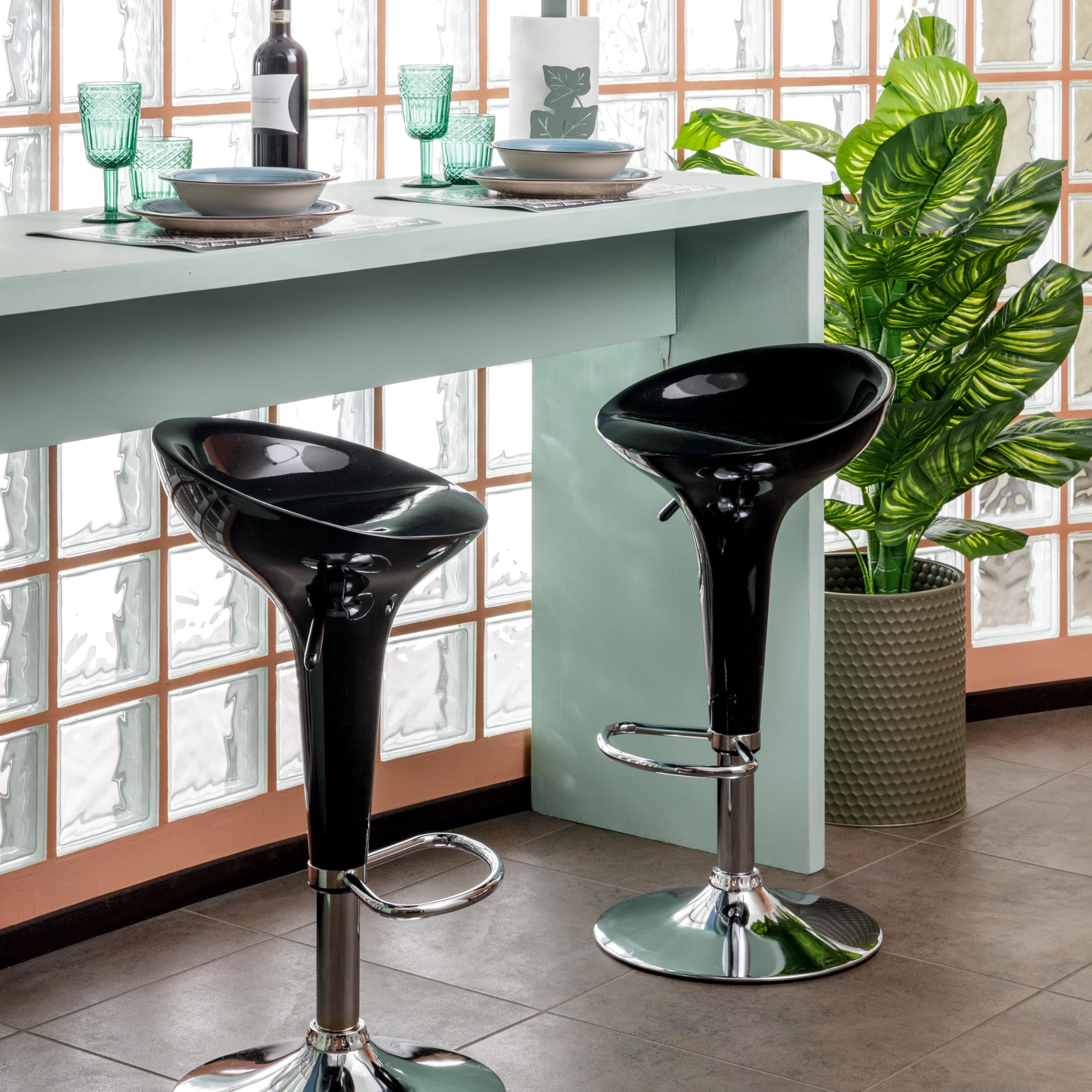 Baroni Home sgabello bar girevole nero regolabile 59-79 cm