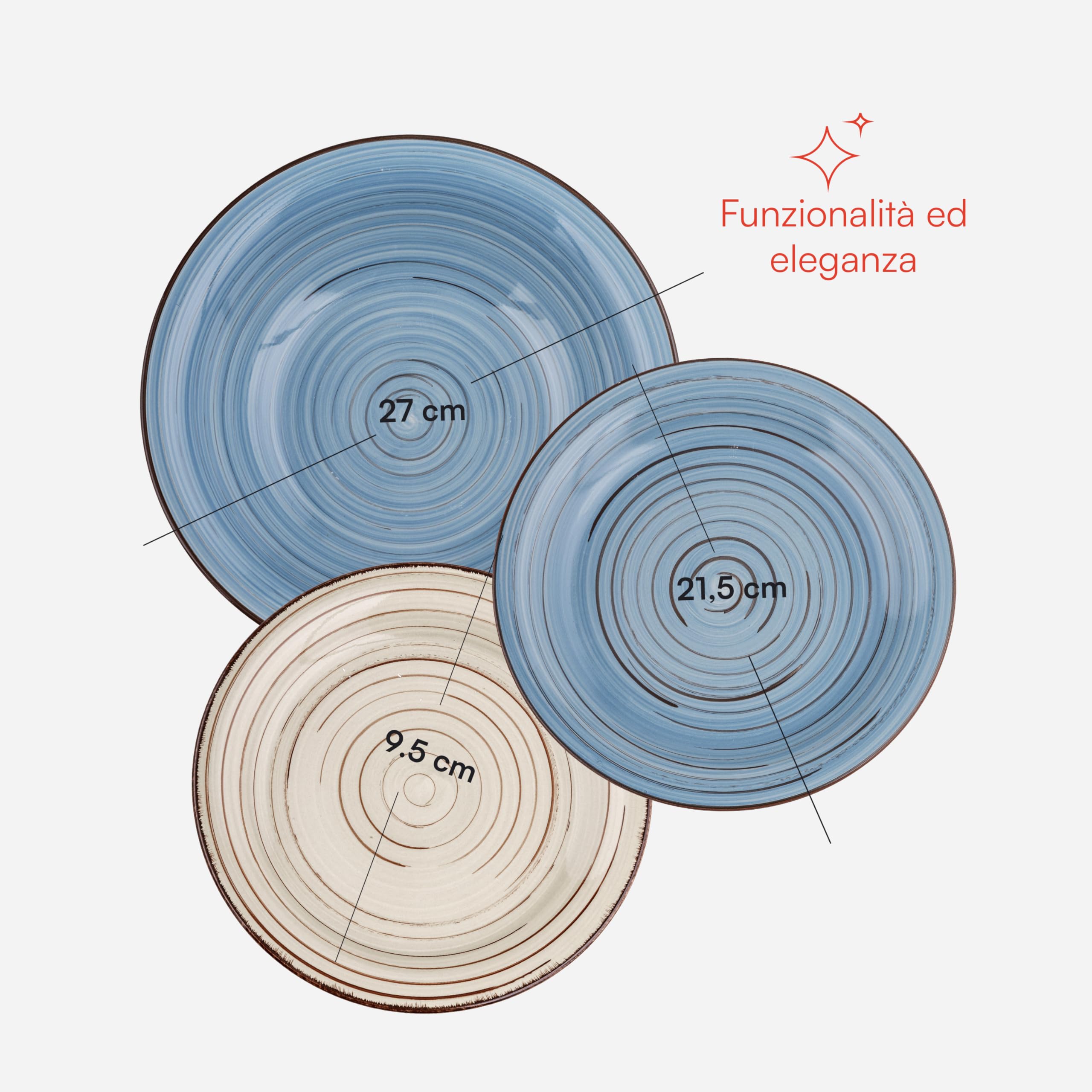 Baroni Home Servizio Piatti 18 Pezzi Ceramica Blue&Grey 6 Persone