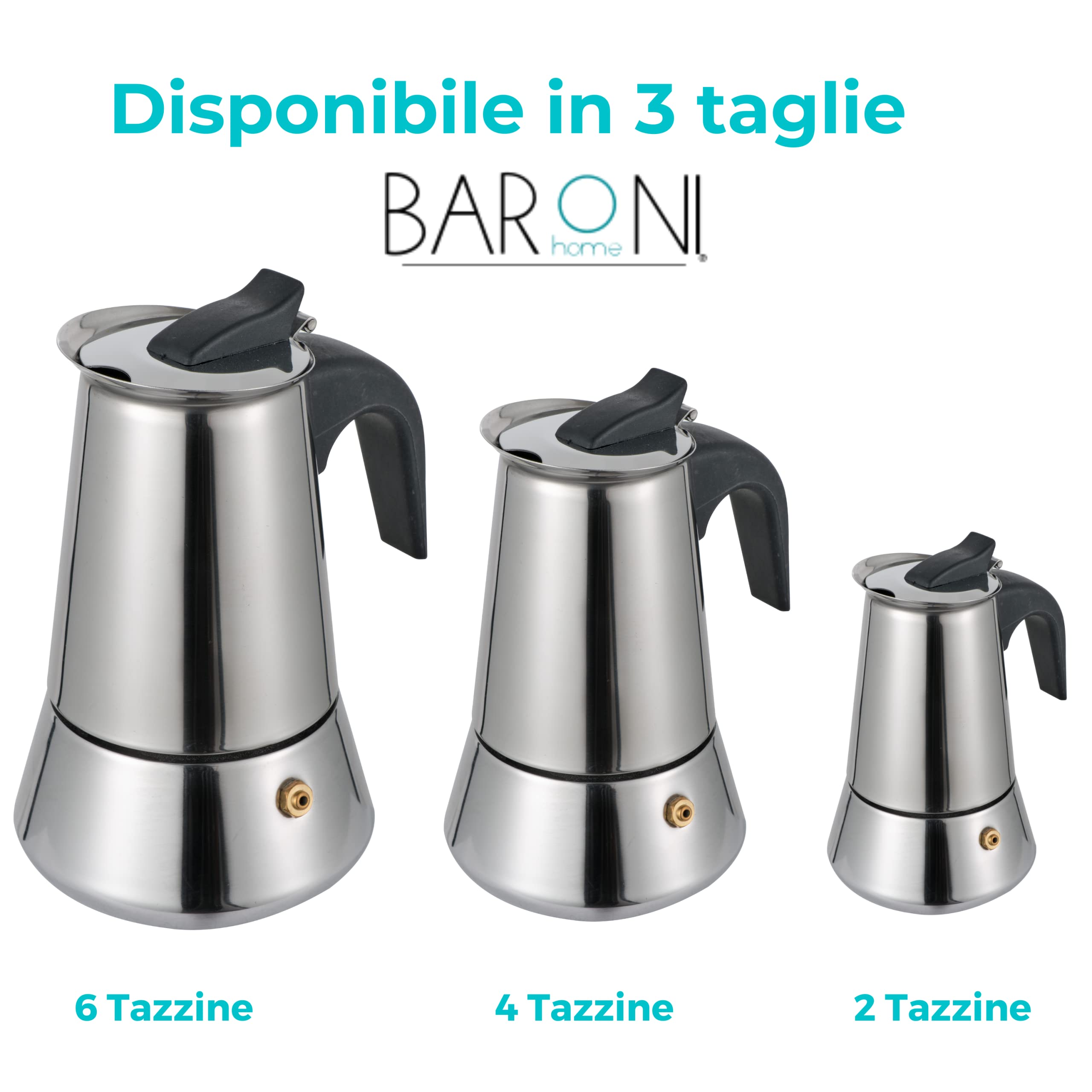 Baroni Moka Express Caffettiera Acciaio 2 Tazzine