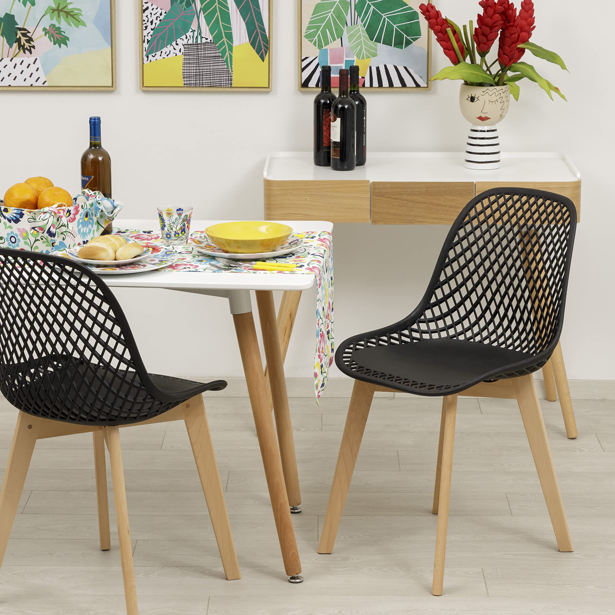 Baroni Home Sedia Moderna Nera Gambe Legno 1 Pezzo