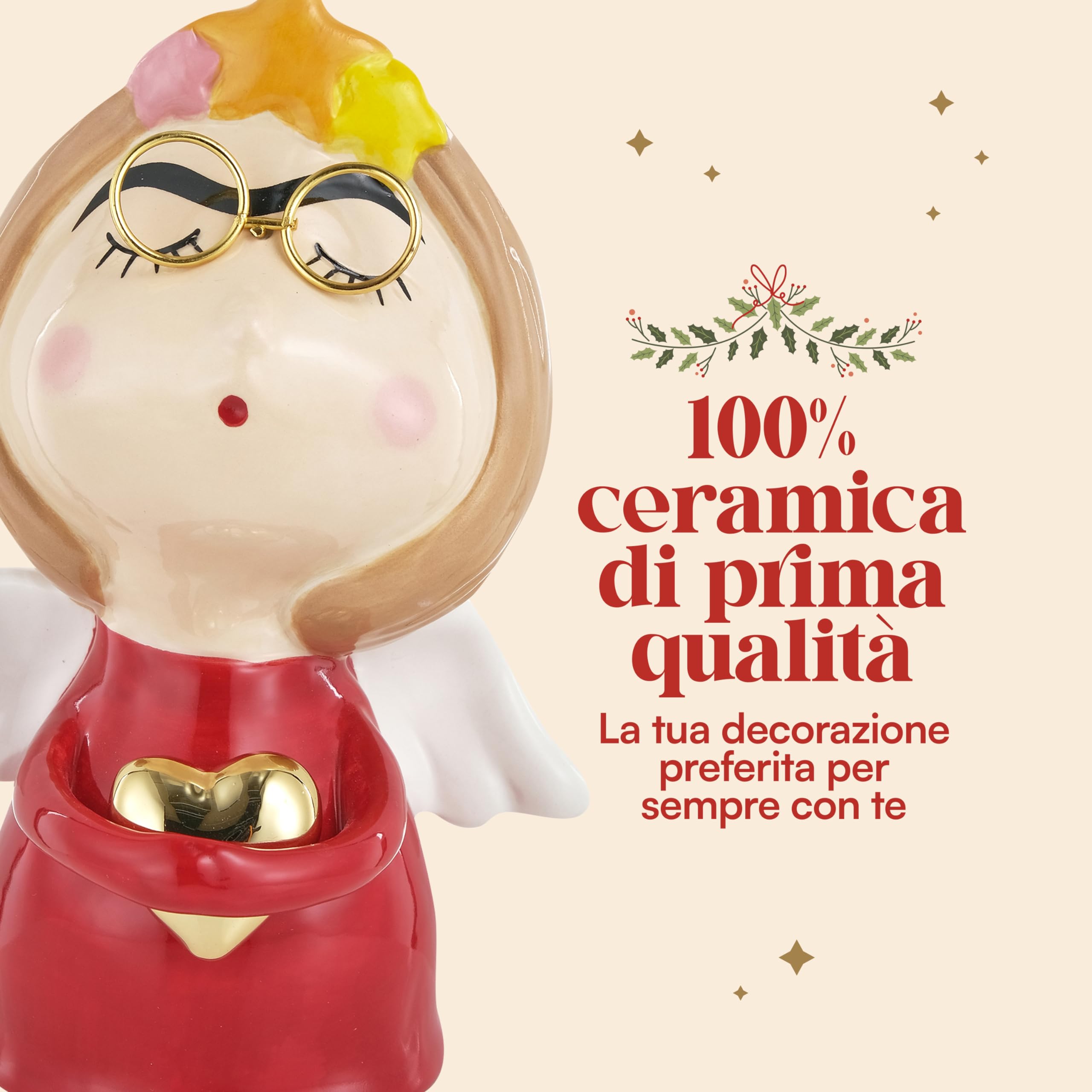 Baroni Home Statuetta Natalizia Ceramica Vestito Rosso 13x10x17 cm