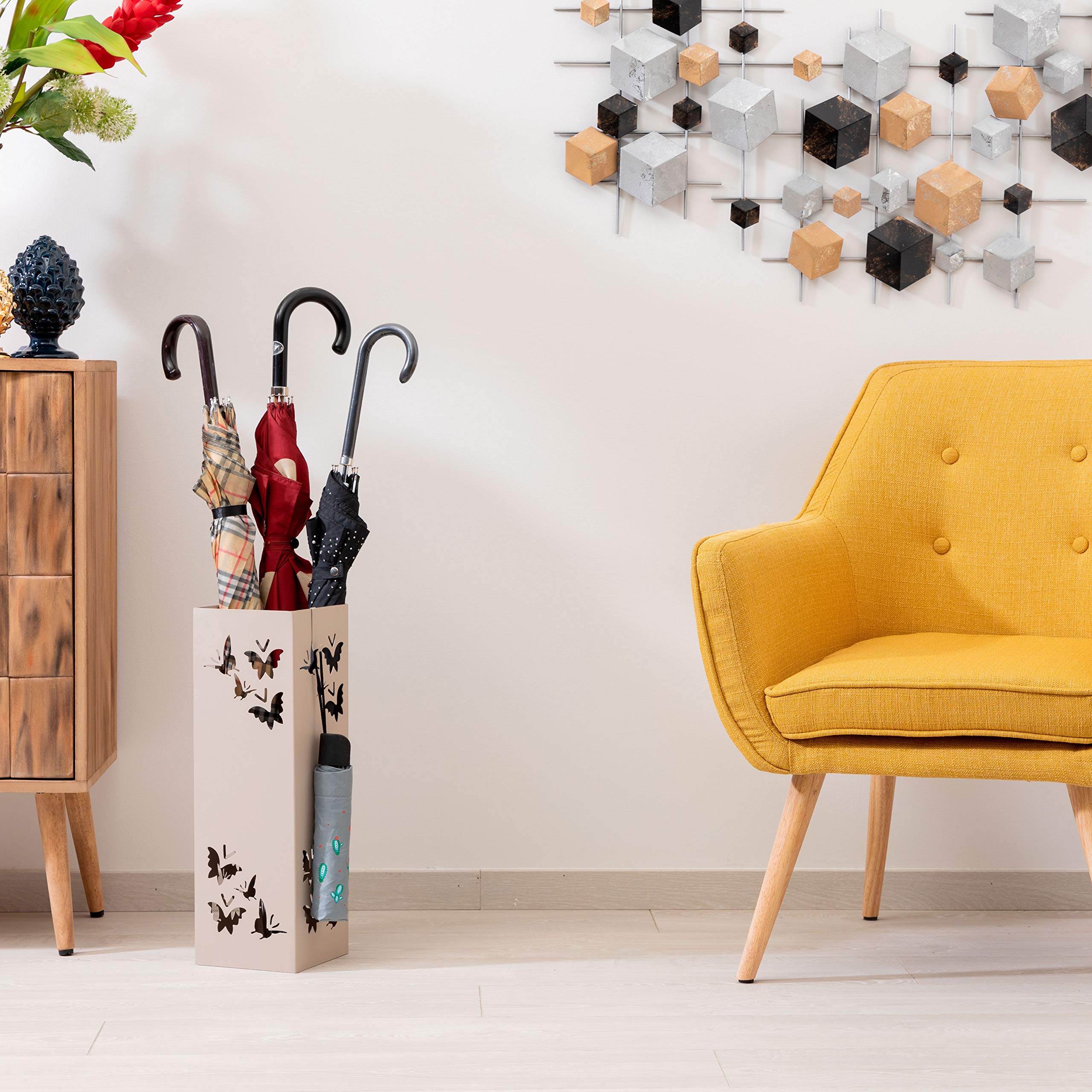 Baroni Home portaombrelli quadrato farfalle metallo grigio tortora