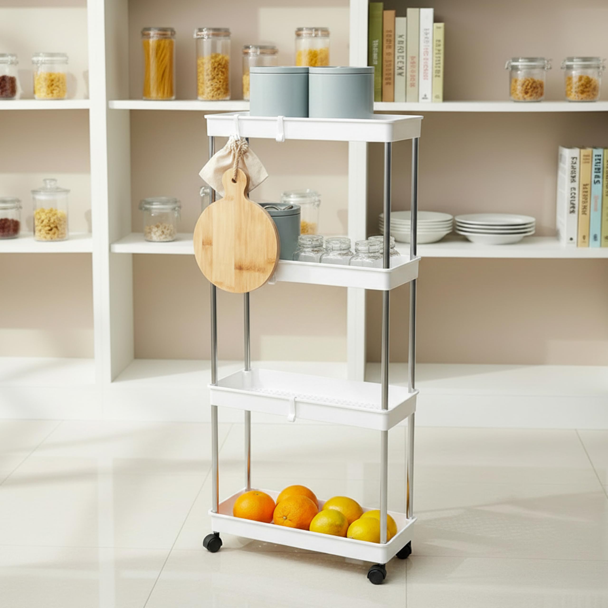 Baroni Home Carrello Portaoggetti 4 Ripiani Bianco 36x15x84 cm