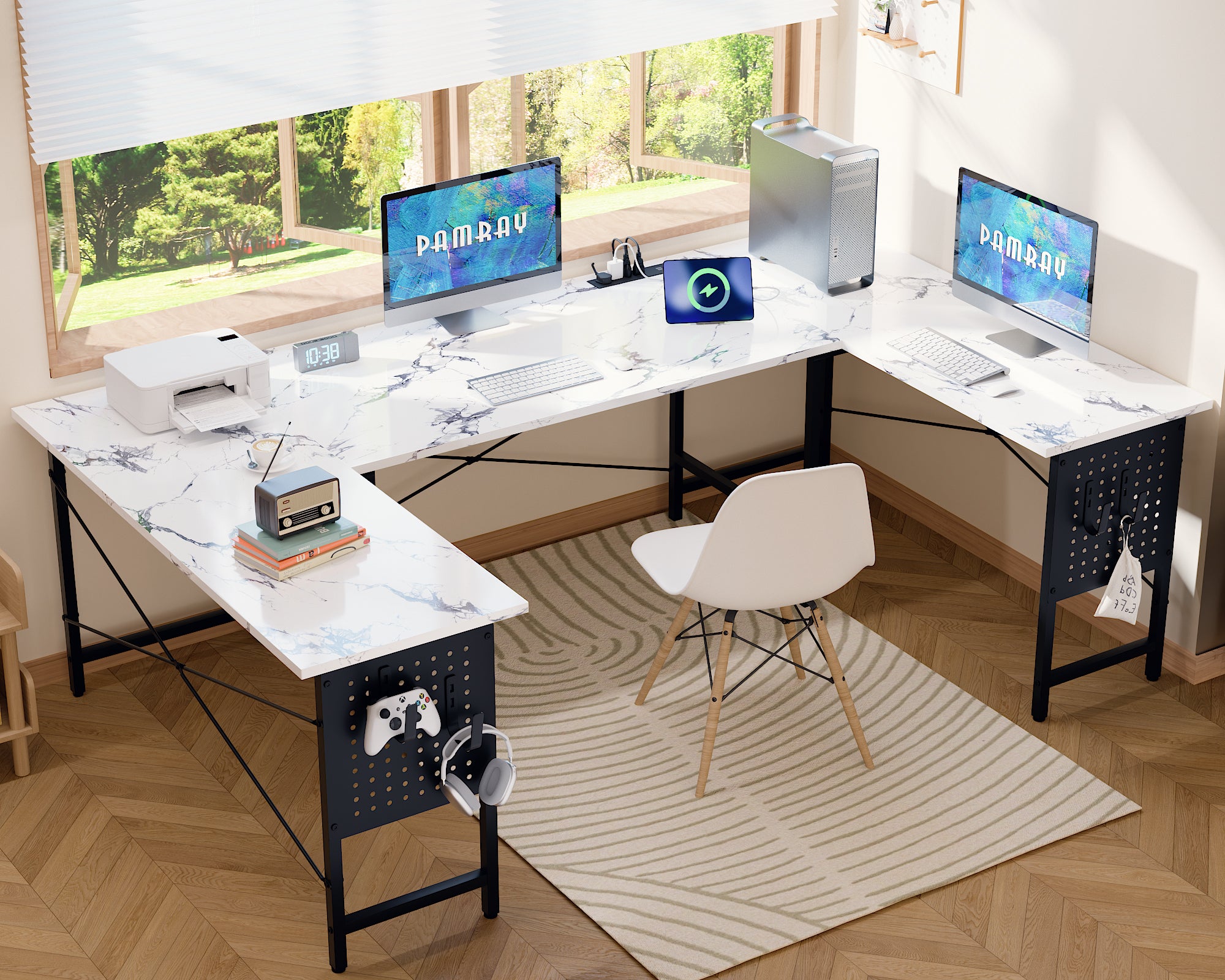 Pamray 71 Inch scrivania angolare a U marrone