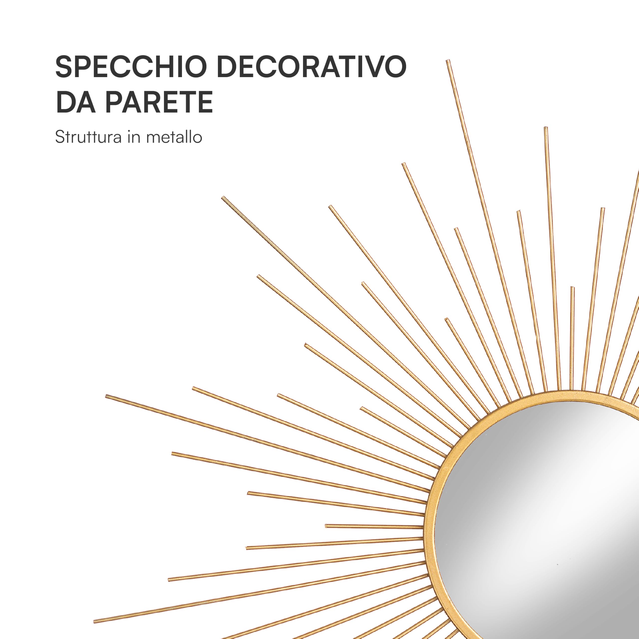 Baroni Home Specchio da Parete Raggi Oro 60x60 cm