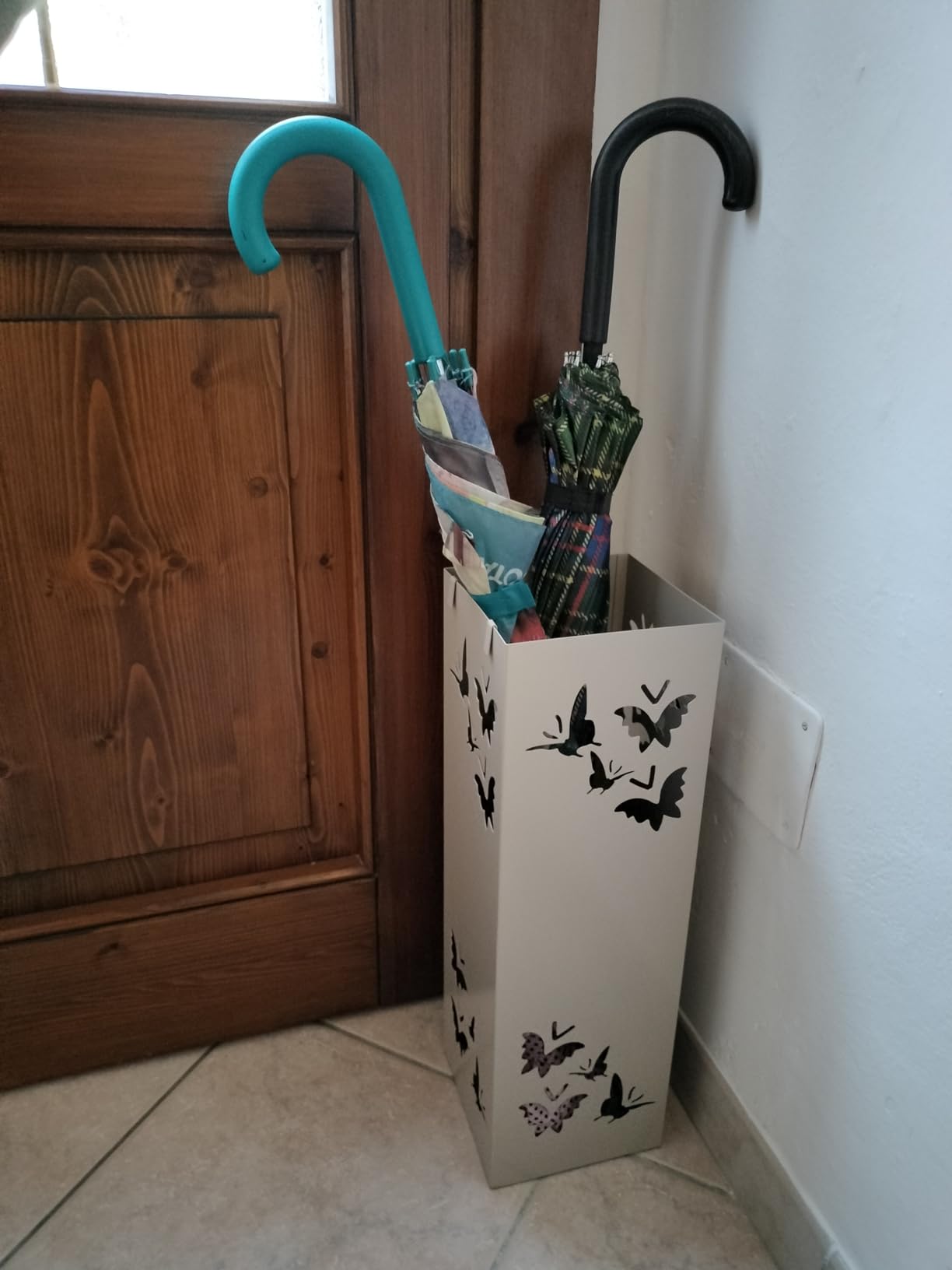 Baroni Home portaombrelli quadrato farfalle metallo grigio tortora