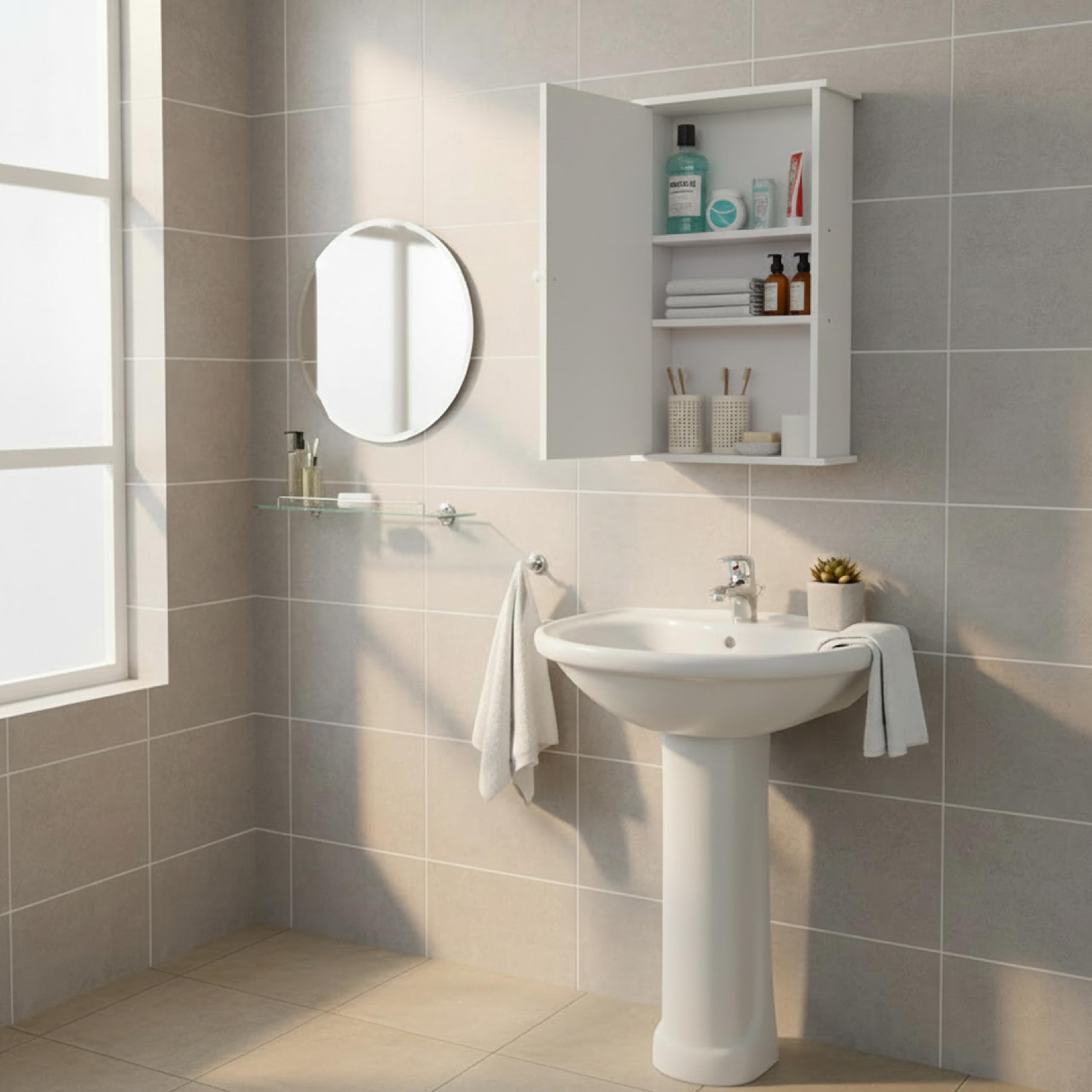 Baroni Home Pensile Bagno Specchio 34x15x53 cm Bianco Salvaspazio