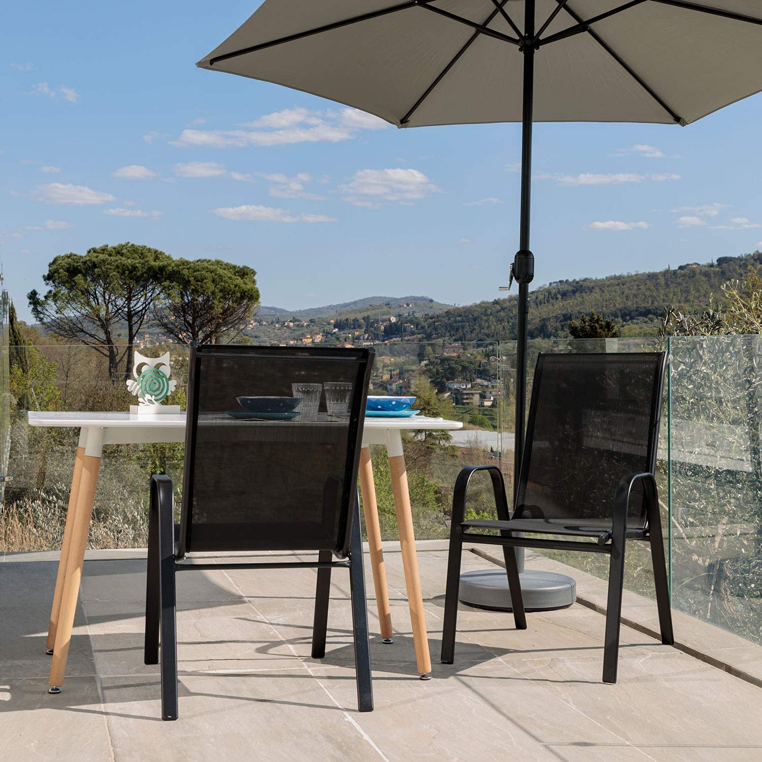 Baroni Home Set 2 Sedie Giardino Nero Metallo PVC 91x66x54 cm