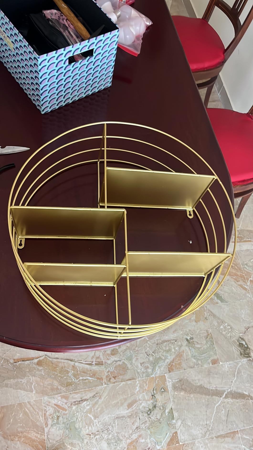 Baroni Home Mensola Muro Rotonda Oro 48x16x48 cm 4 Ripiani