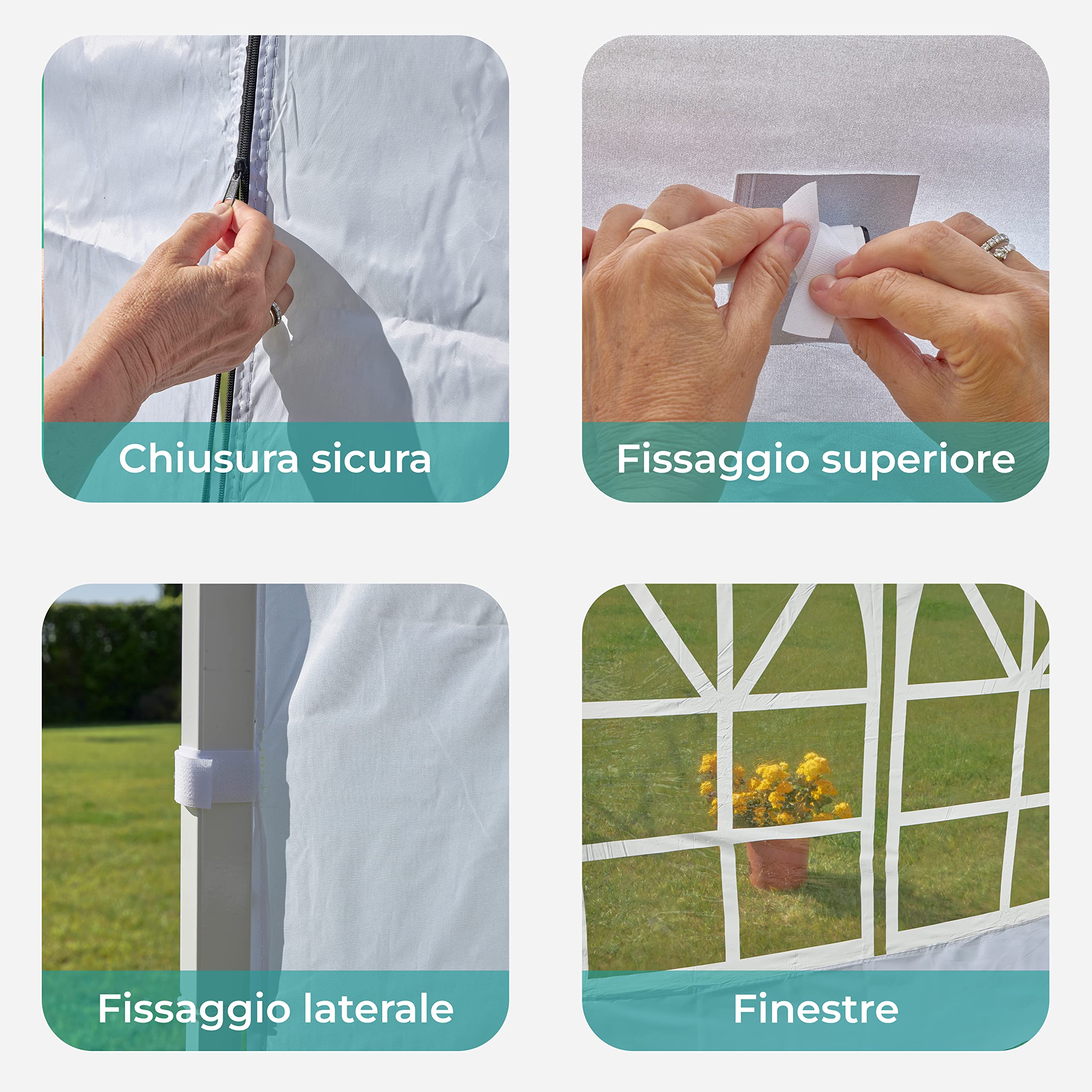 Baroni Home Gazebo 3x3 m Bianco Pieghevole con 4 Pareti
