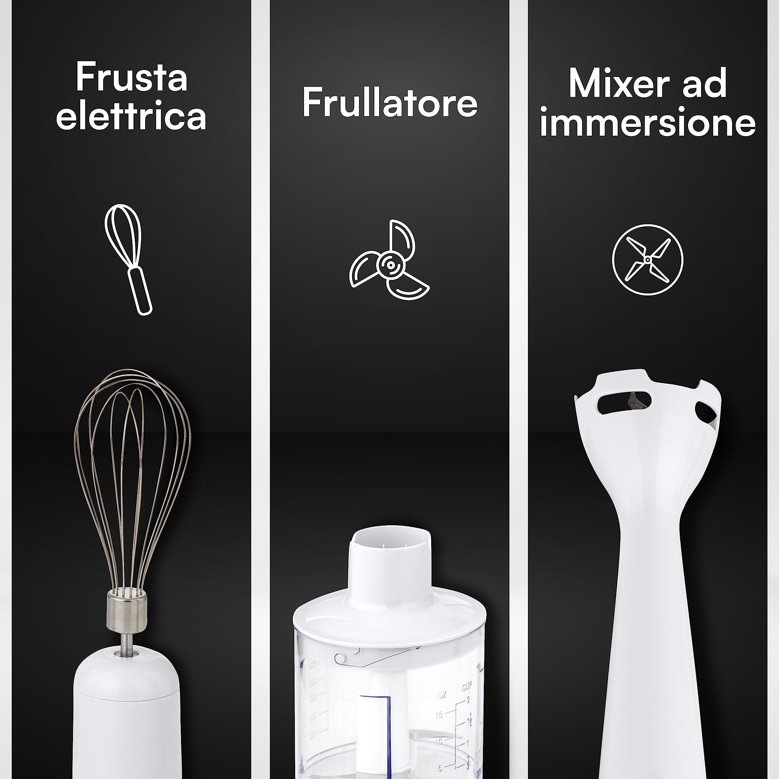 Baroni Home mixer immersione 3 in 1 200W con tritatutto
