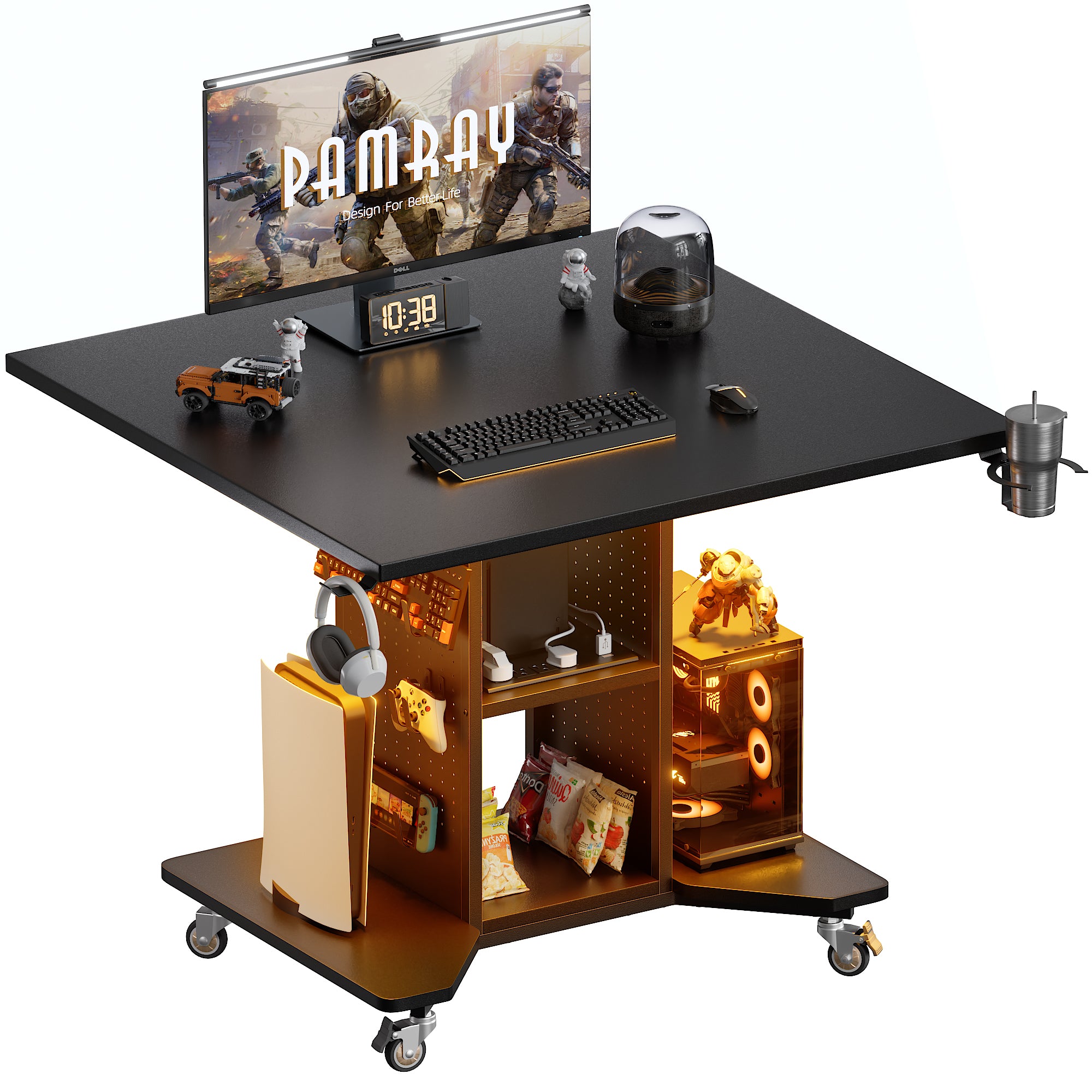 Pamray Small Rolling scrivania gaming nera LED