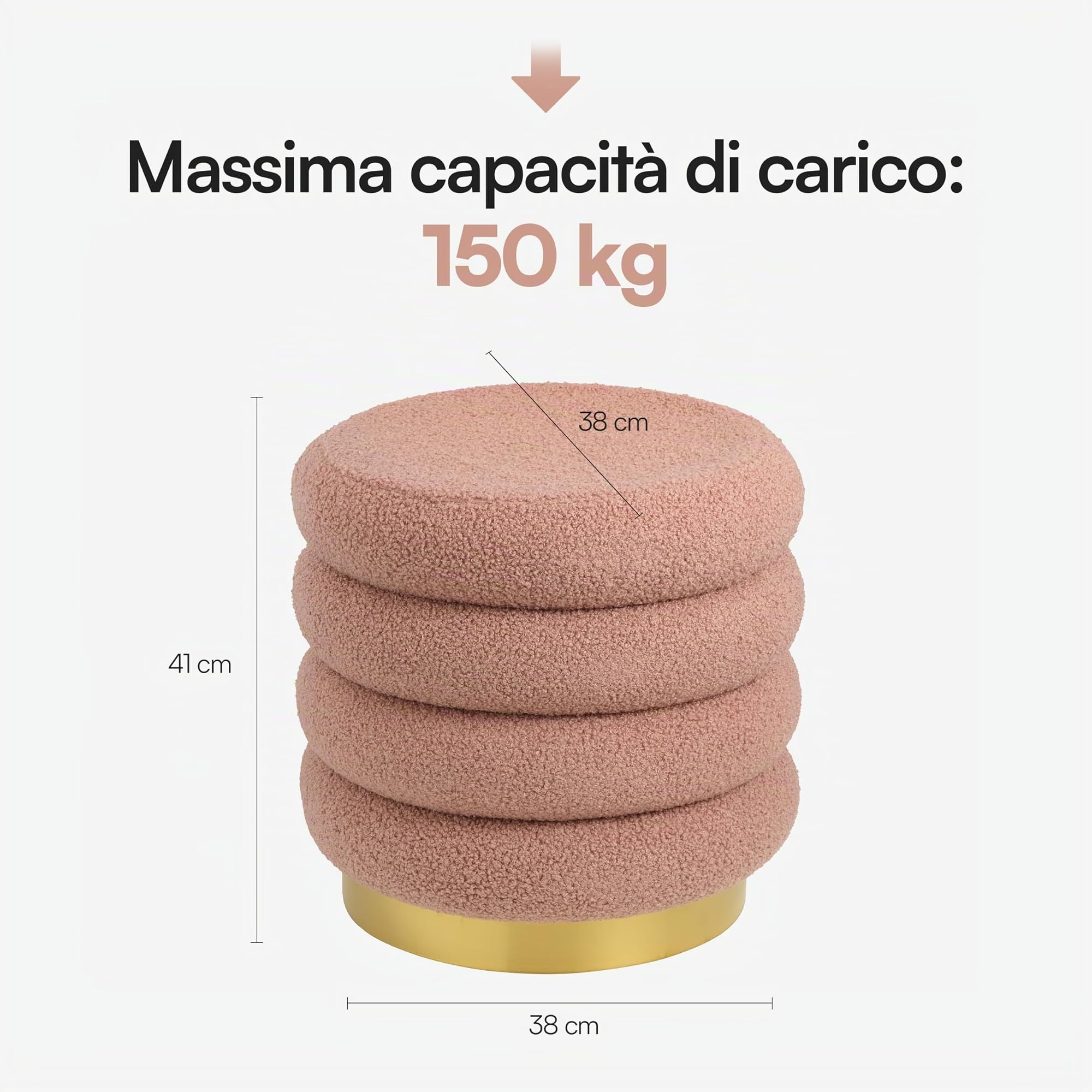 Baroni Home pouf macaron rosa sherpa 41x38x38 cm