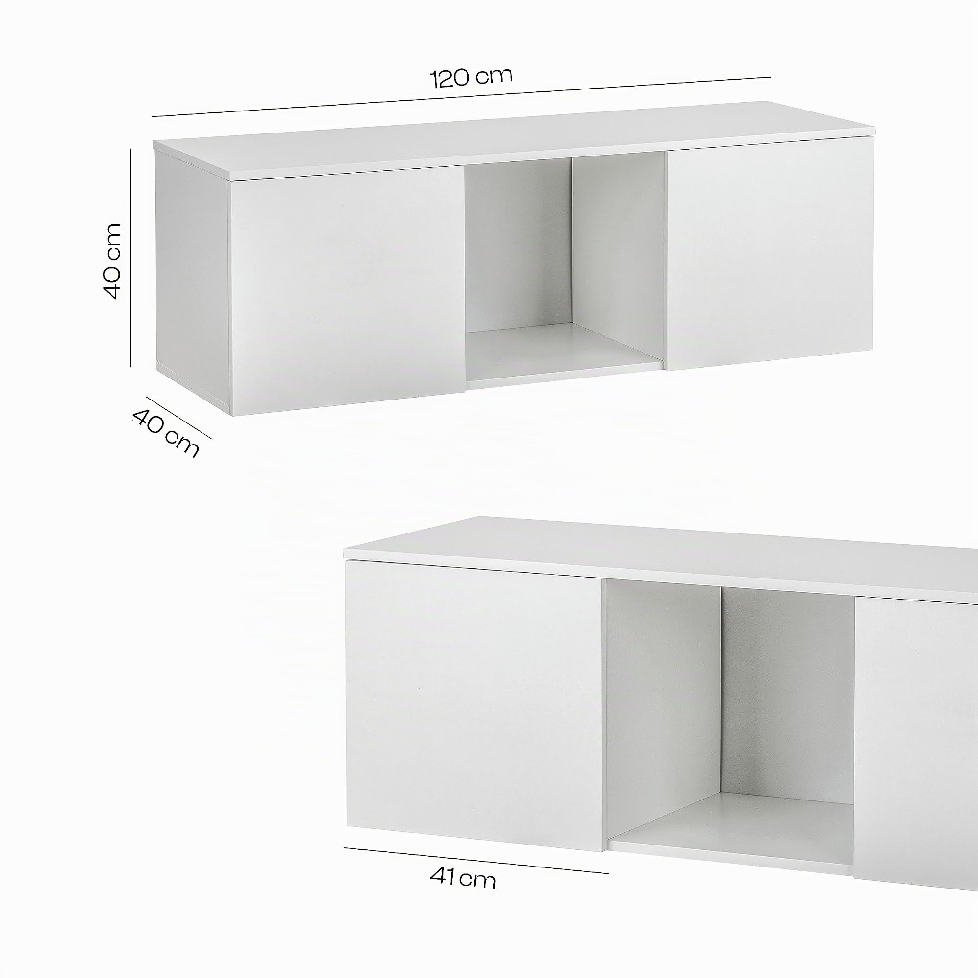 Baroni Home Mobile TV 2 Sportelli 1 Ripiano Bianco 120 cm