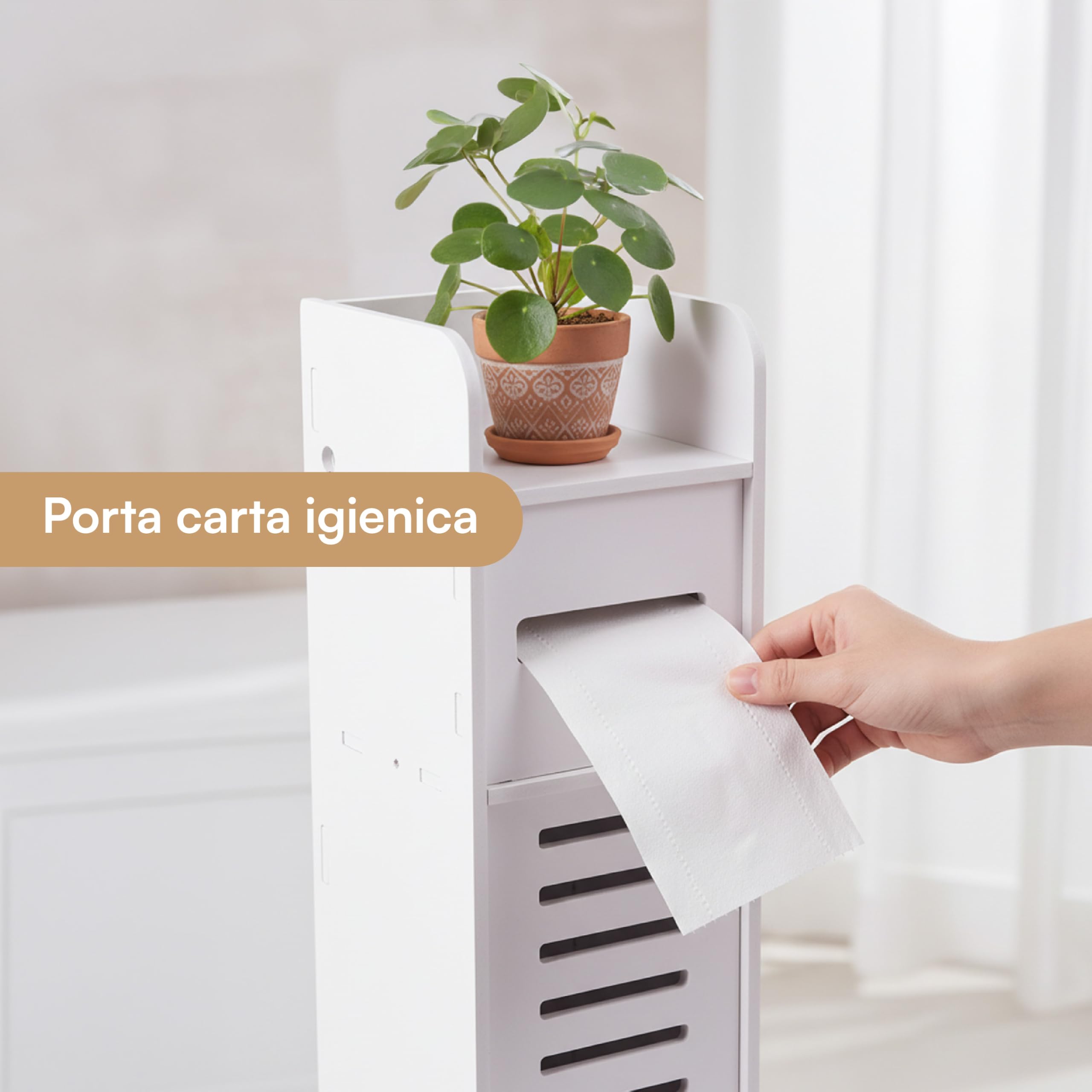 Baroni Home Mobiletto Porta Carta Igienica Anta Traforata 15x15x80 cm