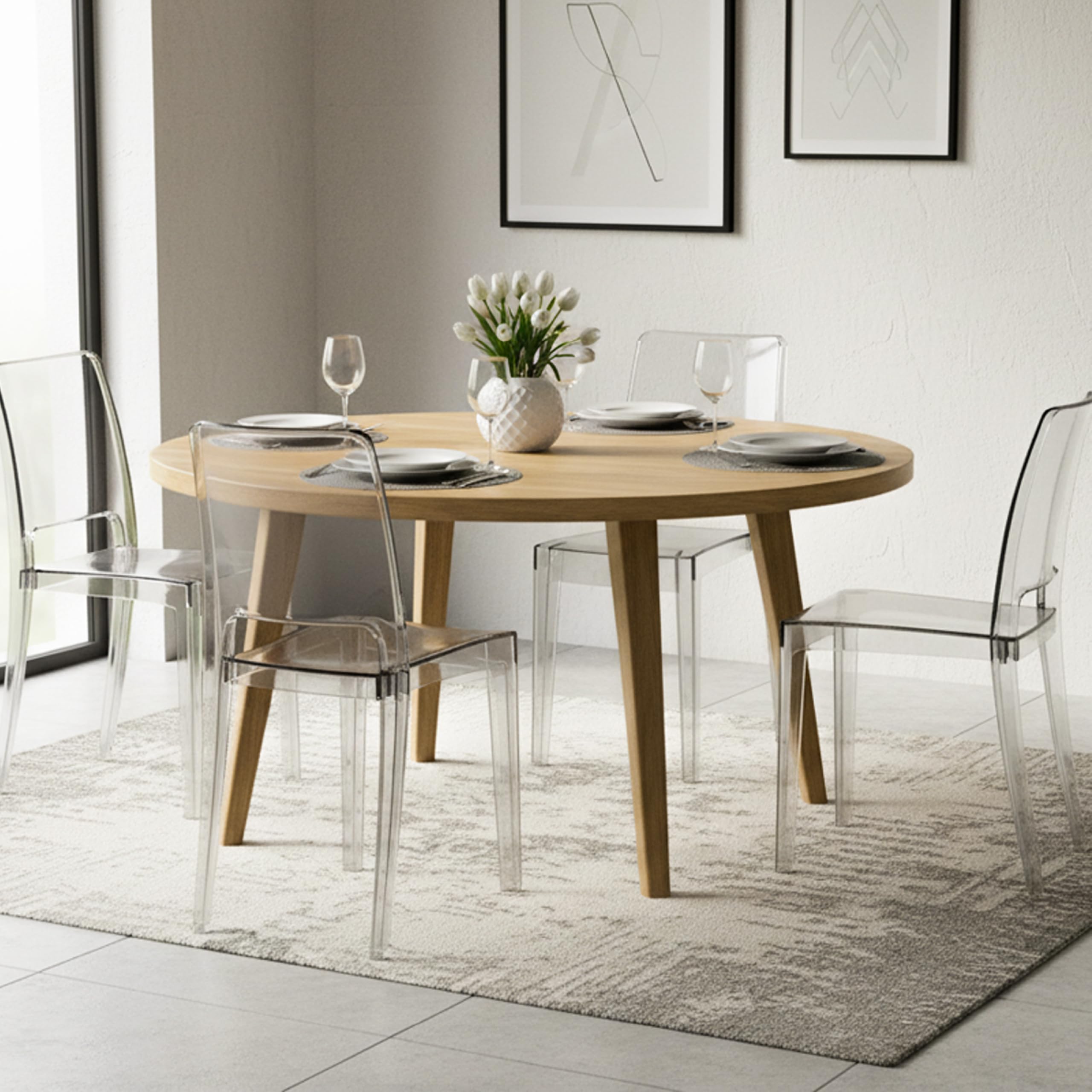 Baroni Home Set 4 Sedie Trasparenti Impilabili Fumè