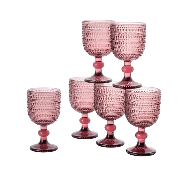 Baroni Home set 6 calici vetro rosa 20 cl con rilievo