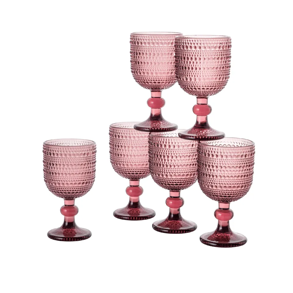 Baroni Home set 6 calici vetro rosa 20 cl con rilievo
