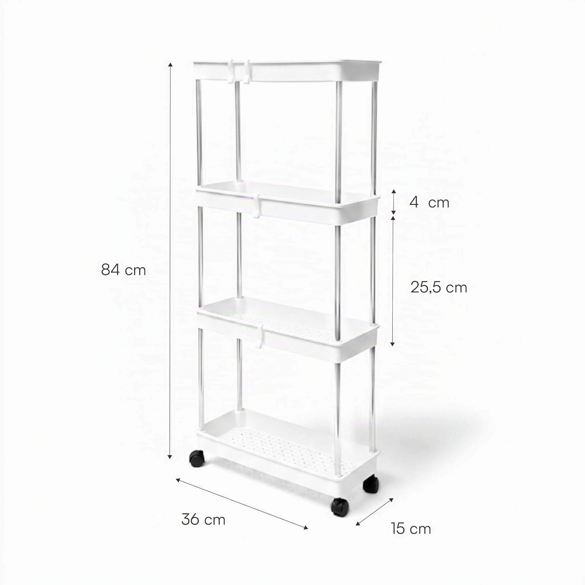 Baroni Home Carrello Portaoggetti 4 Ripiani Bianco 36x15x84 cm