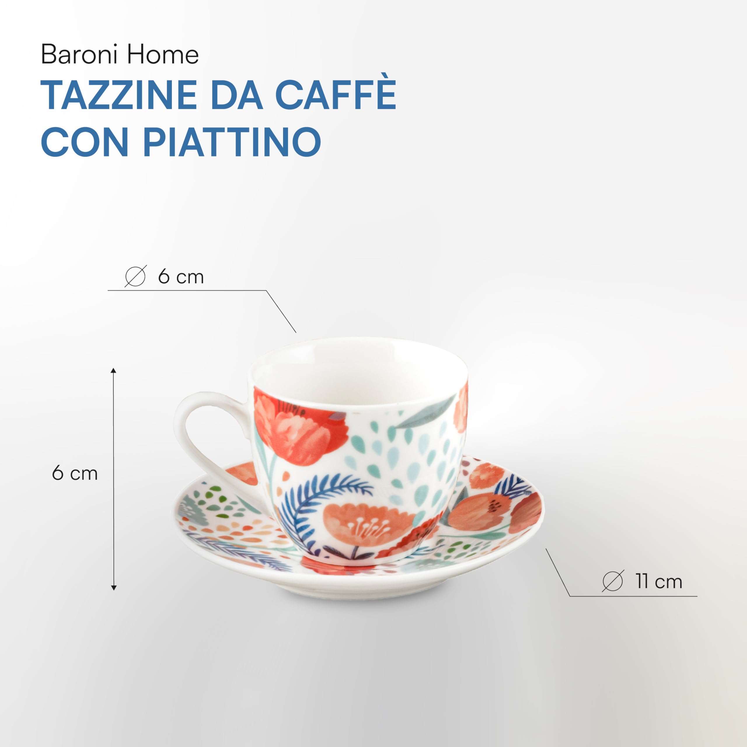 Baroni Home Papaveri Rossi set 2 tazzine caffè porcellana