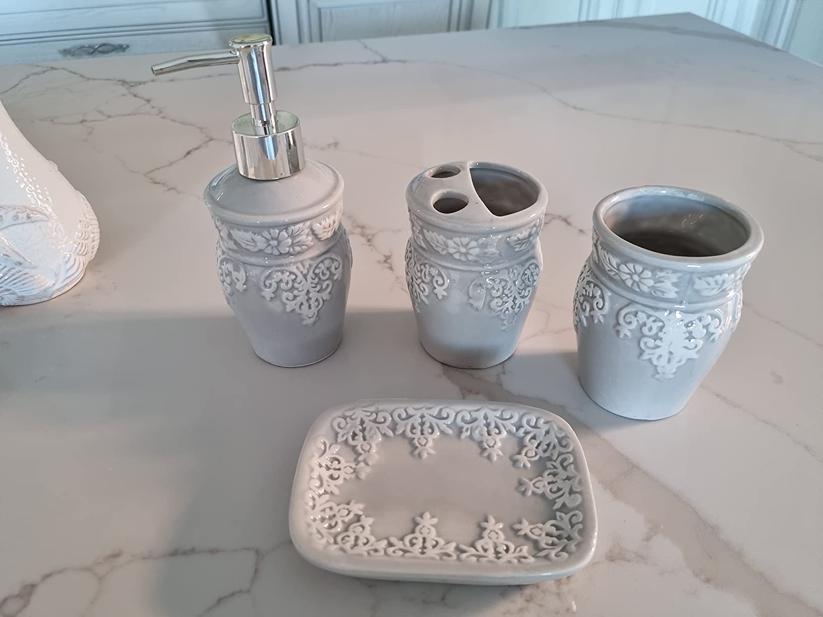 Baroni Home Montemaggi Set Bagno Ceramica 4 Pezzi Grigio