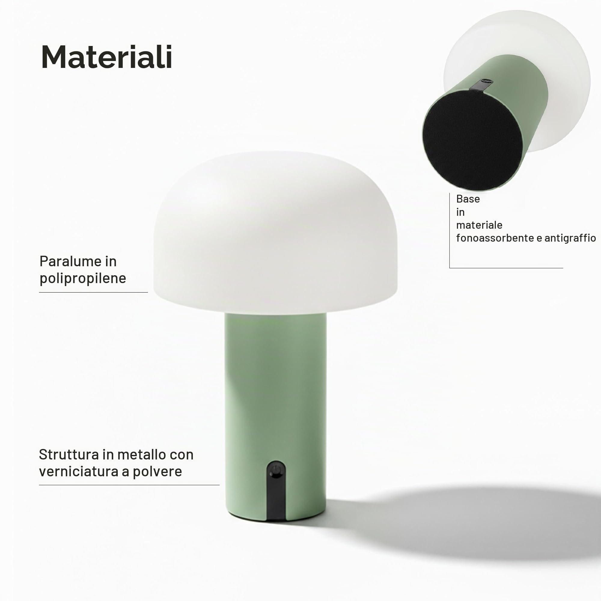 Baroni Home Lampada LED Fungo Senza Fili Verde 22 cm Ricaricabile