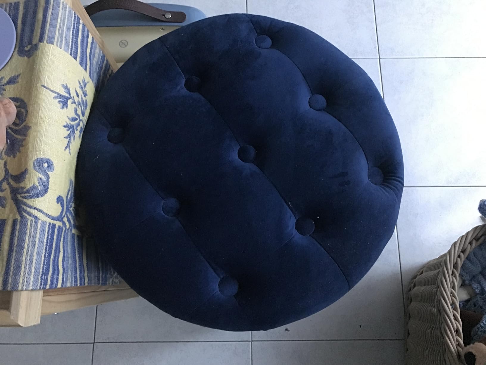 Baroni Home Pouf Contenitore Scarpiera Velluto Turchese Ø50x42 cm