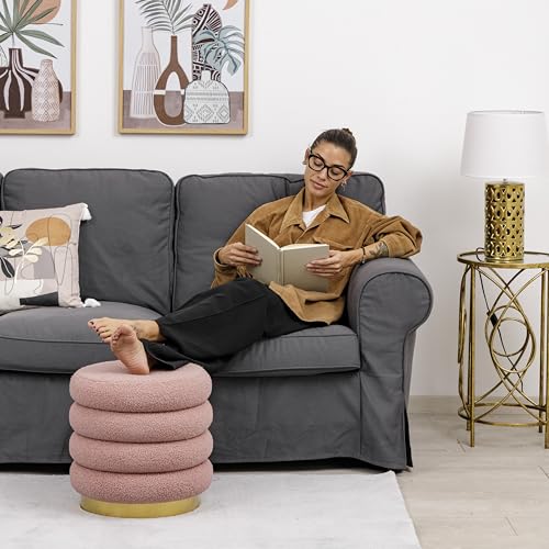 Baroni Home pouf macaron rosa sherpa 41x38x38 cm