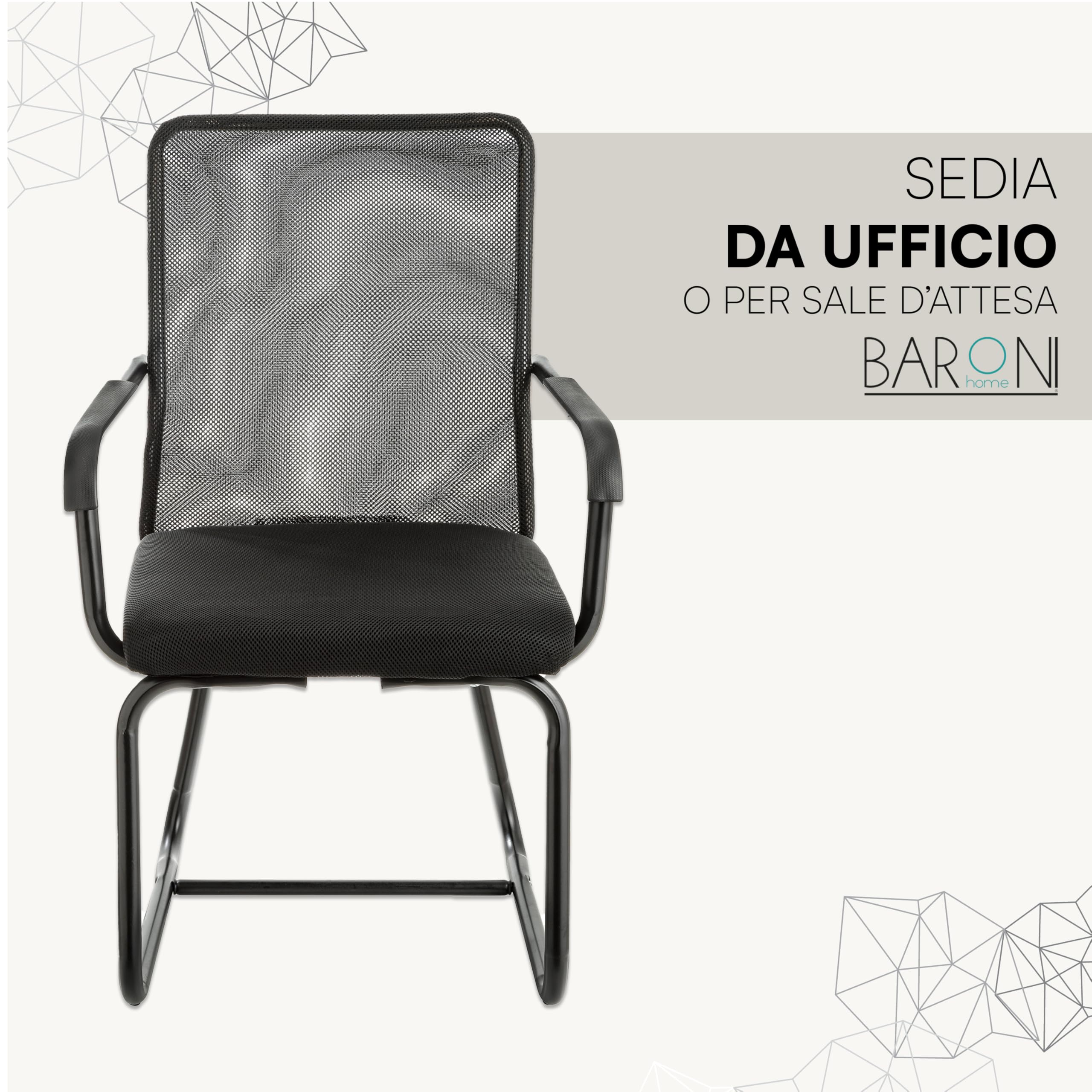 Baroni Home sedia ufficio nera con braccioli tela traspirante