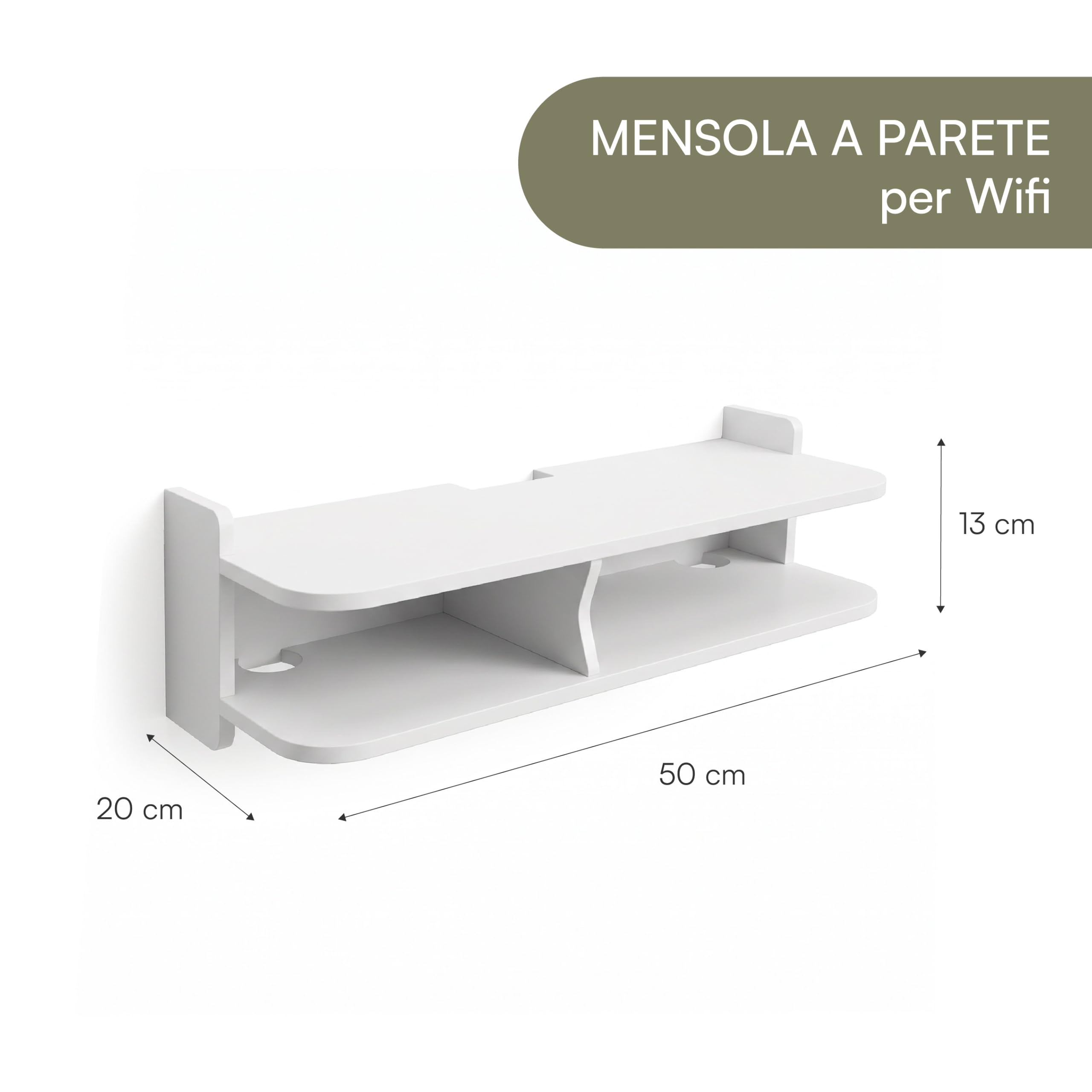 Baroni Home Mensola Porta WiFi 2 Scomparti 20x50x13 cm Parete