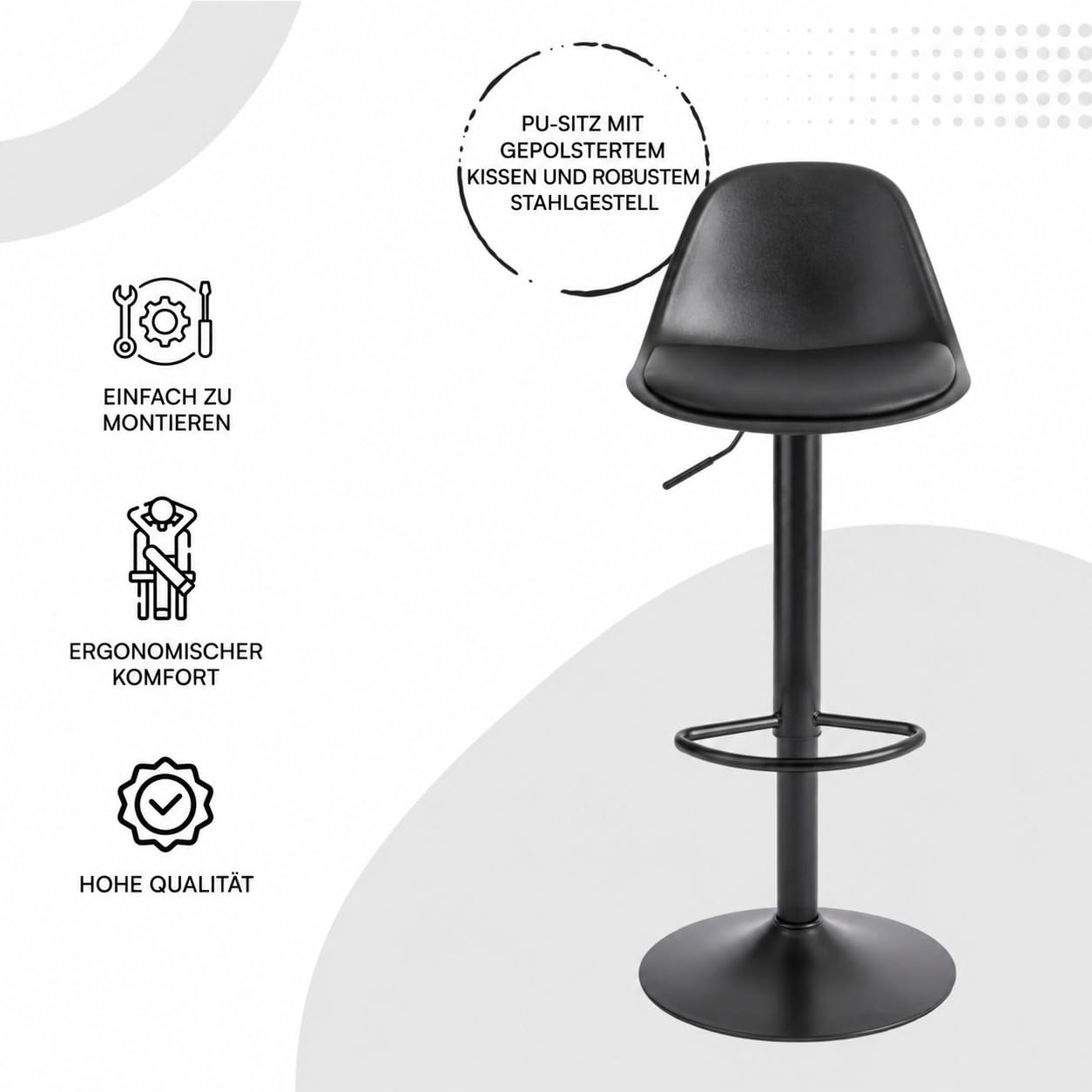 Baroni Home Sgabello Girevole Nero 1 Pezzo Altezza Regolabile