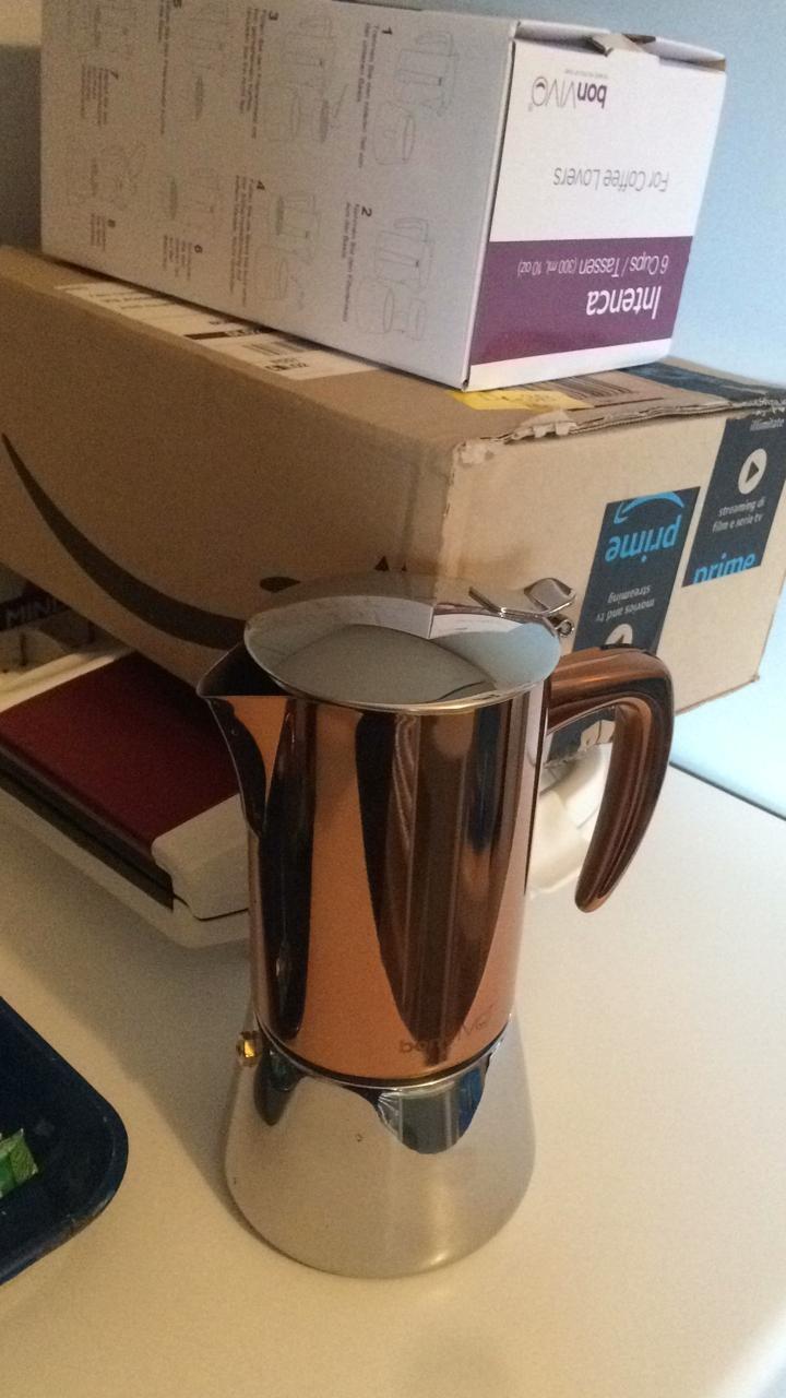 bonVIVO Moka 2 Tazze 100 ml Rame Induzione Acciaio Inox