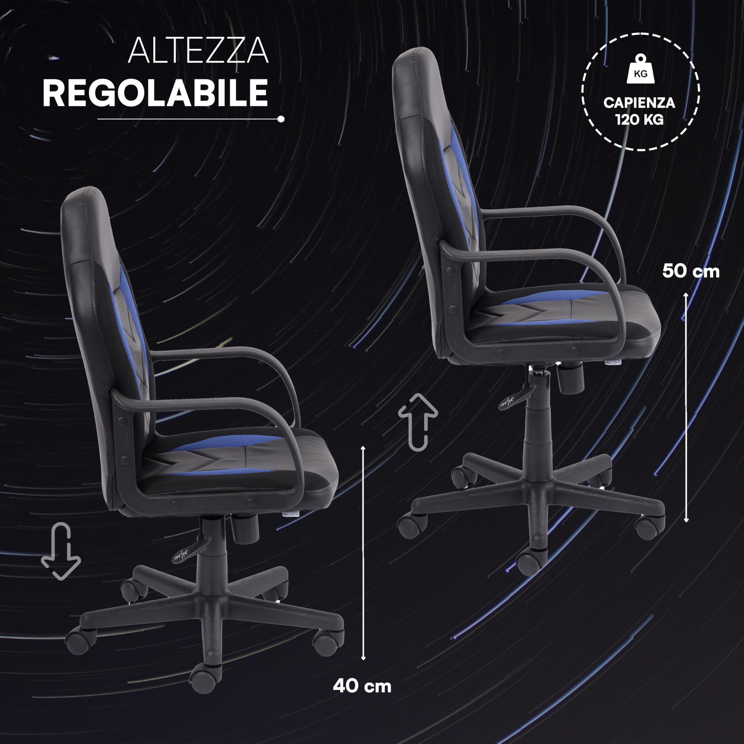 Baroni Home Sedia Gaming Ergonomica Blu Girevole