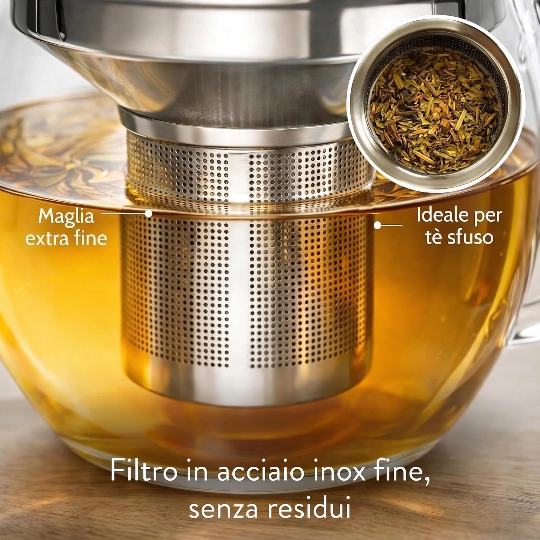 bonVIVO teiera vetro 1,5 L rame con infusore