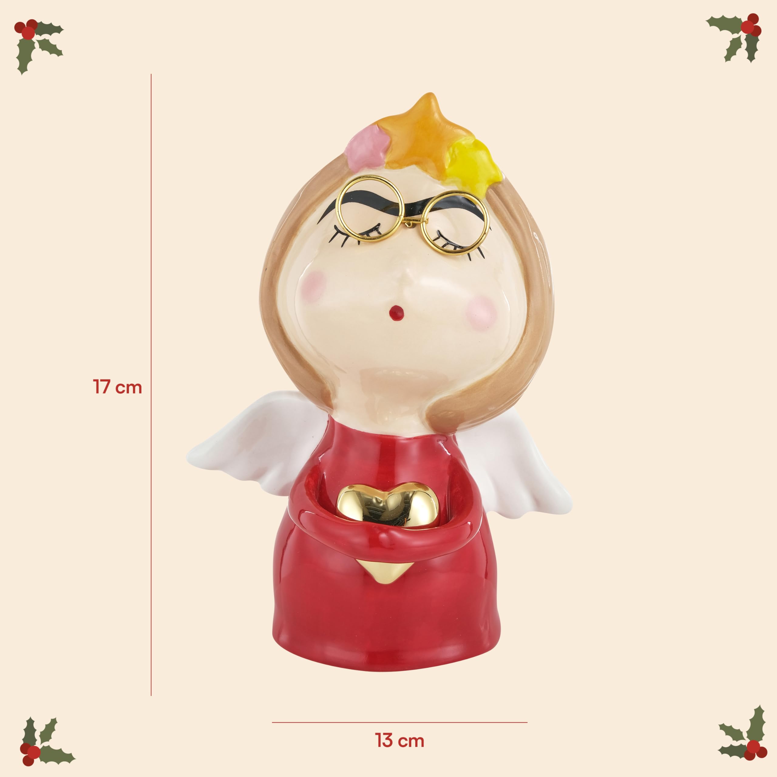 Baroni Home Statuetta Natalizia Ceramica Vestito Rosso 13x10x17 cm