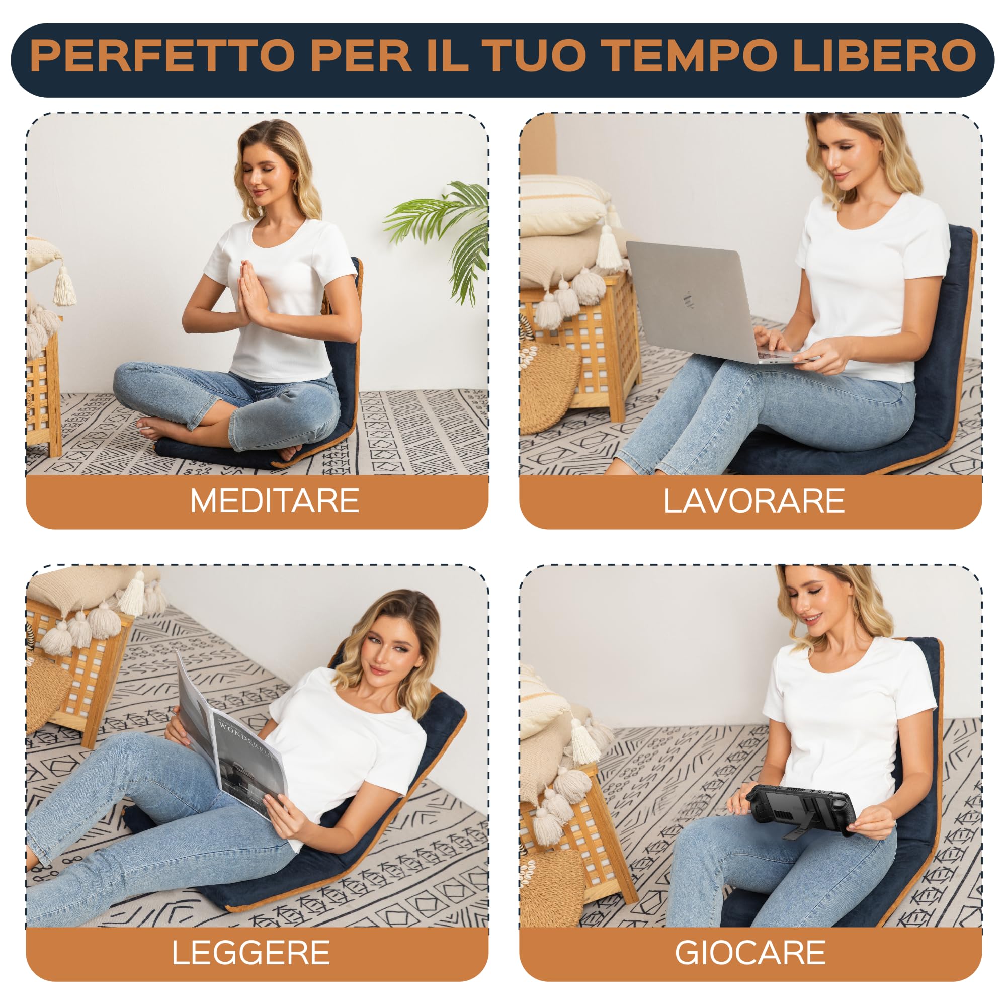 bonVIVO poltrona da terra regolabile imbottita blu lettura