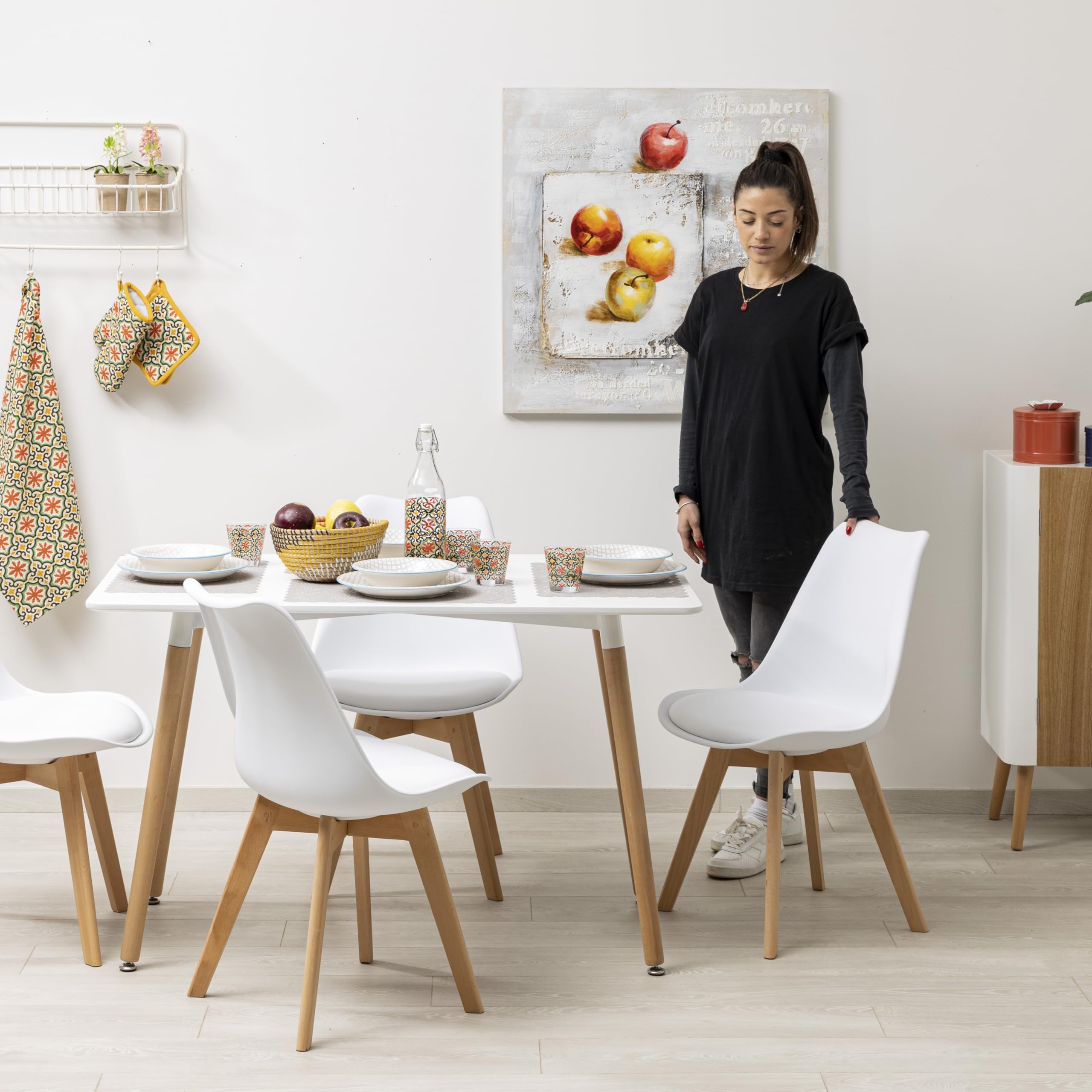 Baroni Home sedia pranzo ufficio bianca gambe legno 1 pezzo