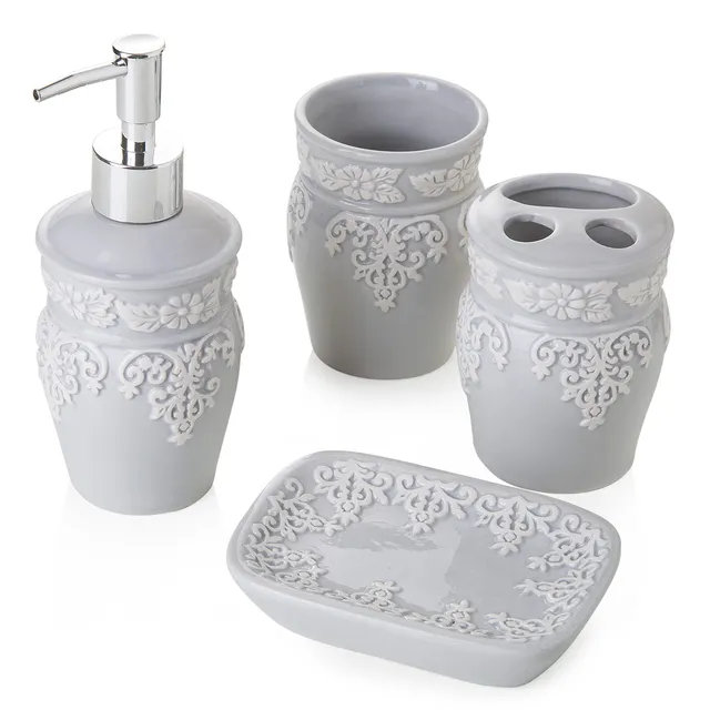 Baroni Home Montemaggi Set Bagno Ceramica 4 Pezzi Grigio